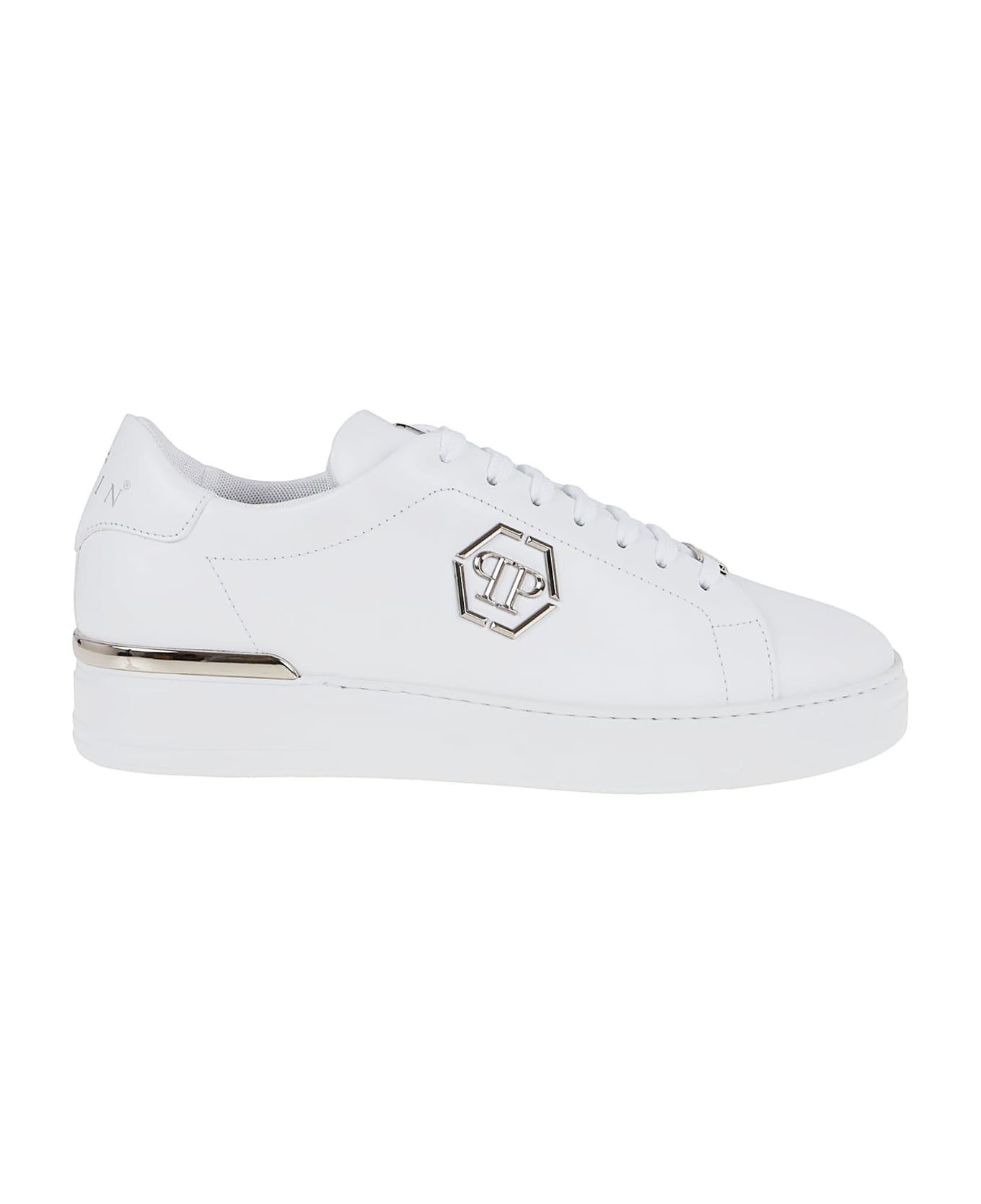 Philipp Plein Leather Lo-top Sneaker Hexagon - White