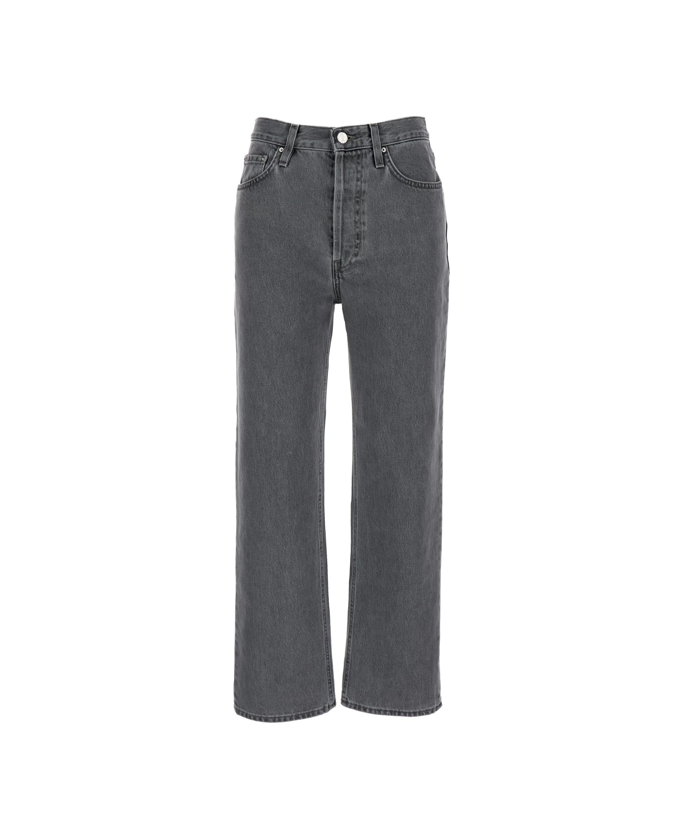 Totême Grey Straight High Waist Jeans In Cotton Woman - Grey デニム