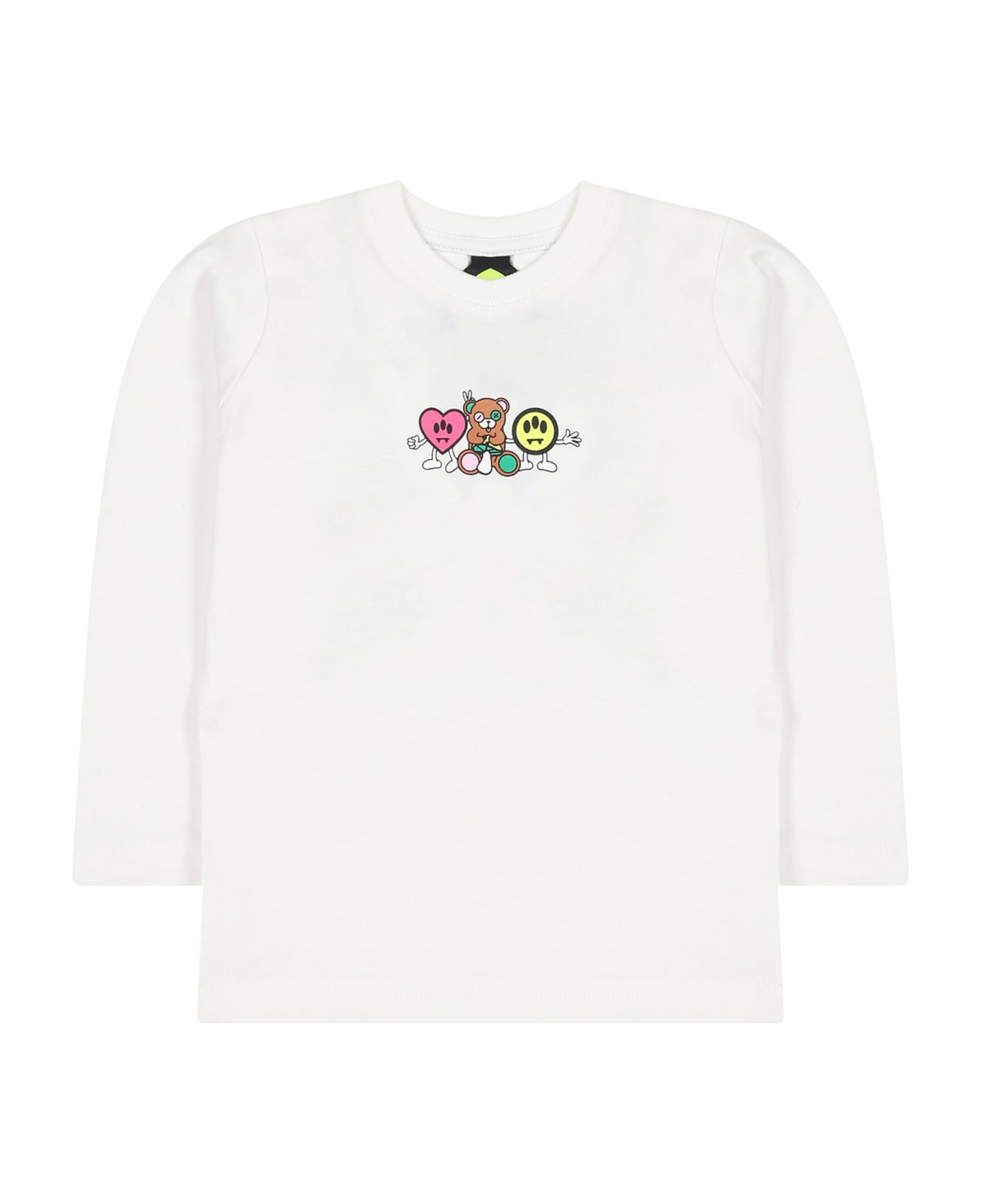 Barrow White T-shirt For Baby Girl With Bear And Smiley - White
