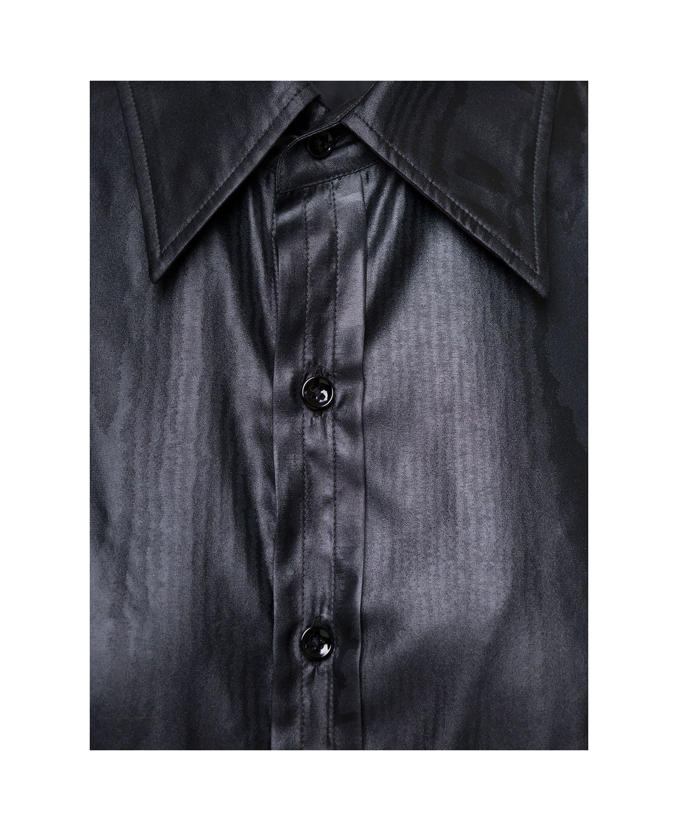 Maison Margiela Long Black Shirt With Classic Collar In Faux Leather Woman - Black