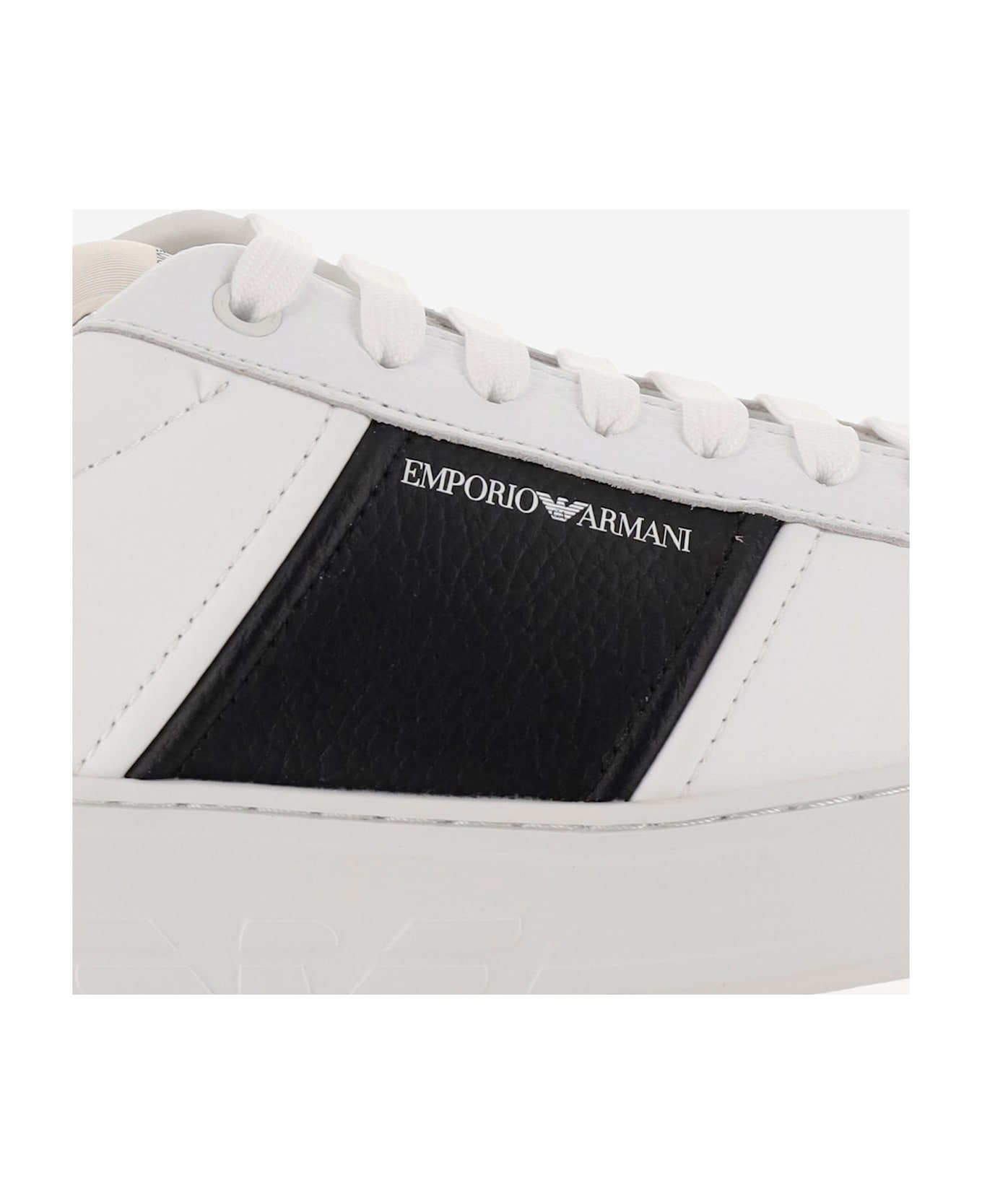 Emporio Armani Leather Sneakers With Logo - White