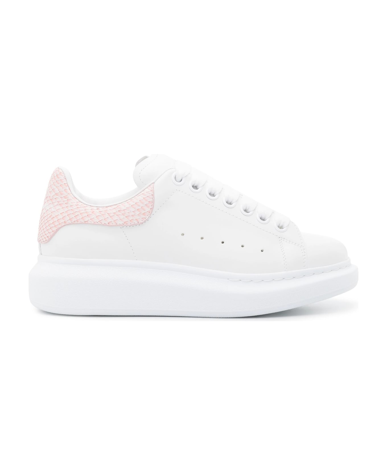 Alexander McQueen White Oversized Sneakers With Powder Pink Python Spoiler - White