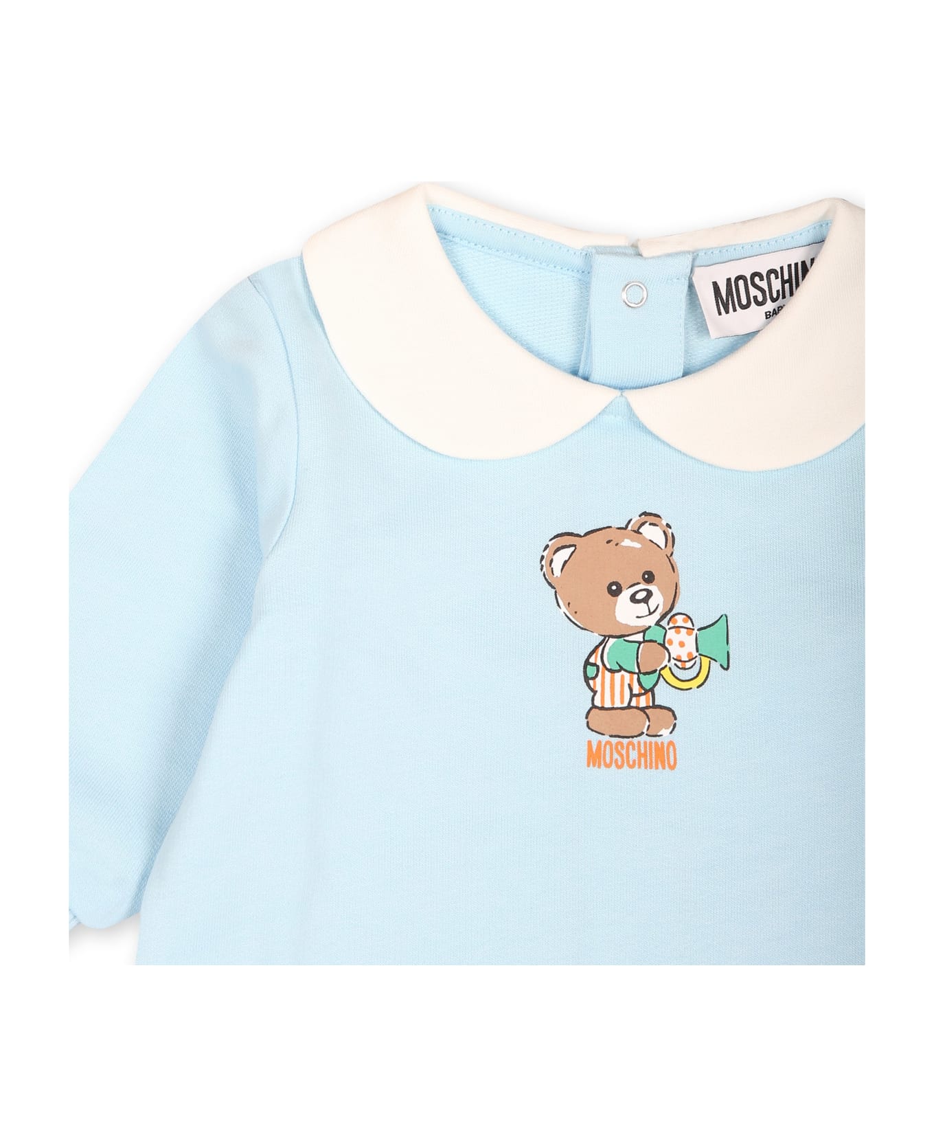 Moschino Light Blue Babygrow For Baby Boy With Teddy Bear - Light Blue