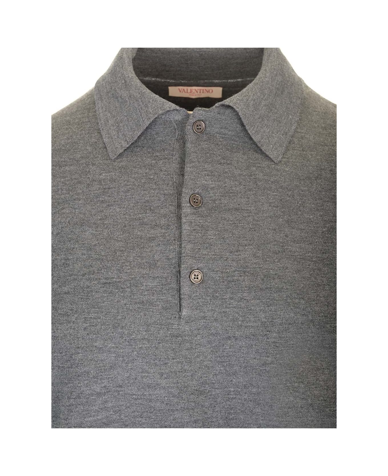 Valentino Garavani Vlogo Long Sleeve Wool Polo - Grey