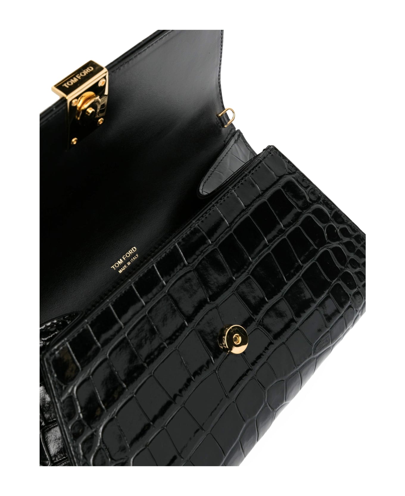 Tom Ford Shiny Stamped Croc Clutch - Black