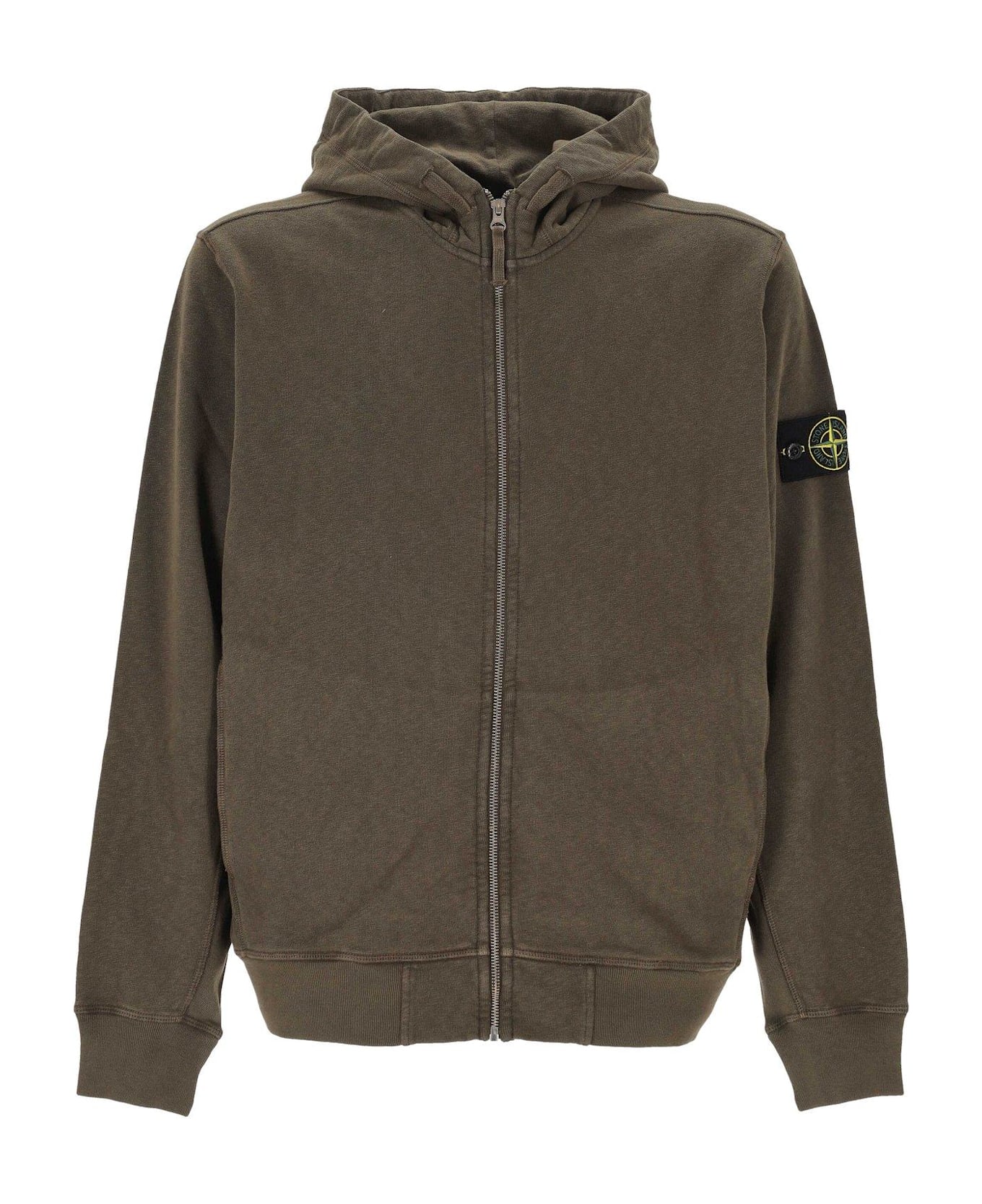 Stone Island Zip-up Hooded Jacket - MILITARY GREEN