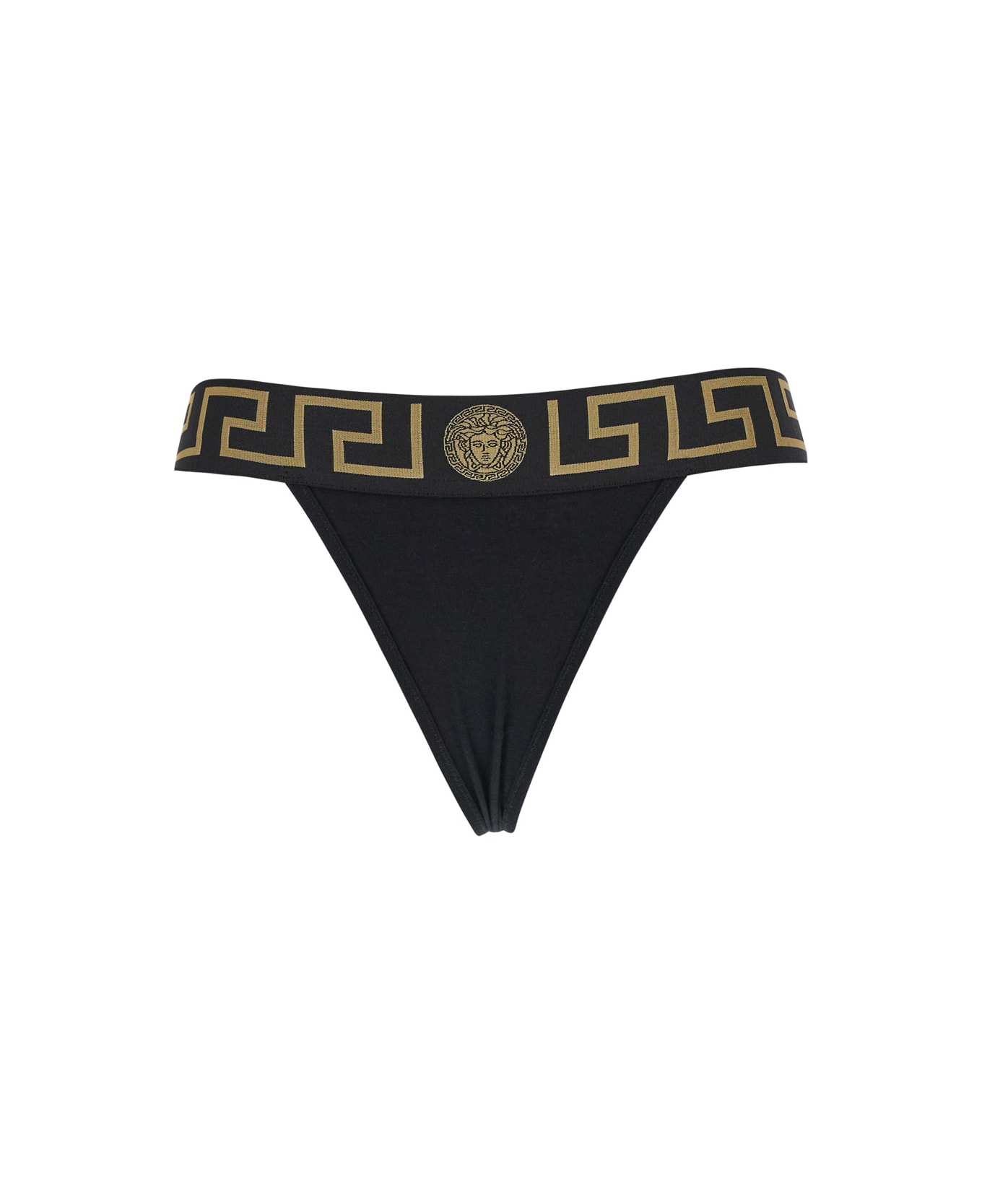 Versace Black Underwear With Greca And Medusa Detail In Stretch Cotton Woman - Nero