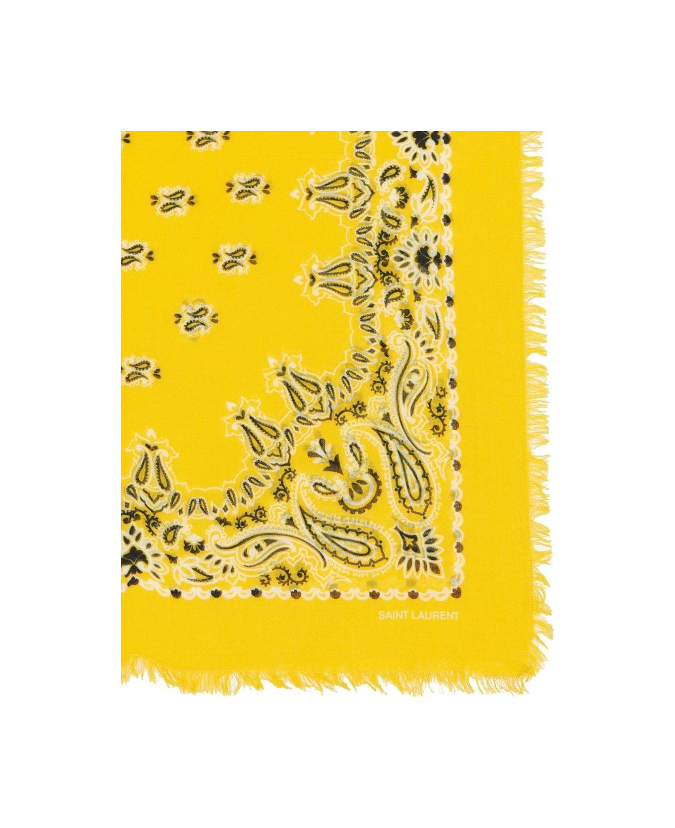 Saint Laurent Paisley Printed Frayed Edge Scarf - YELLOW スカーフ＆ストール