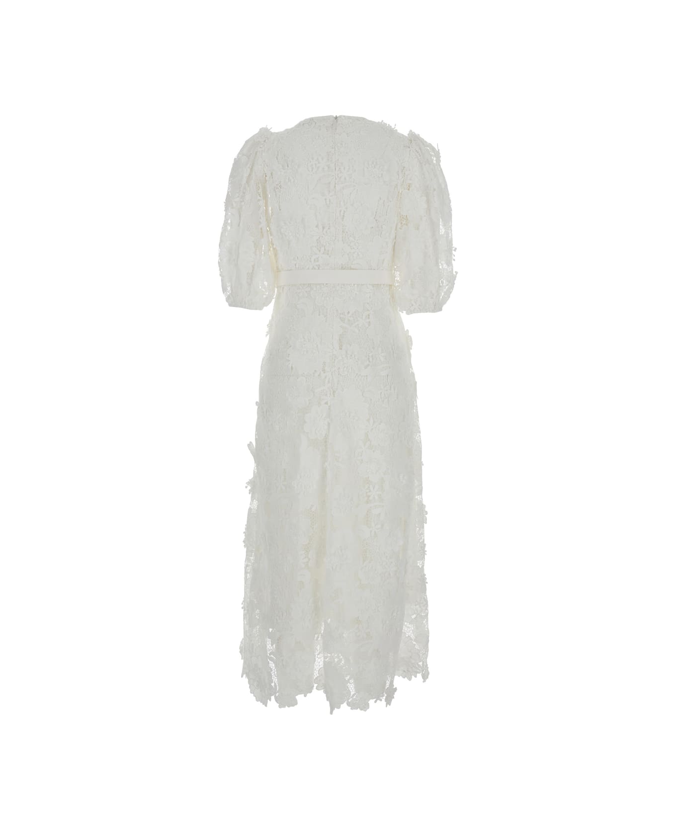 Zimmermann White Long Dress With Off-shoulders In Lace Woman - White ワンピース＆ドレス