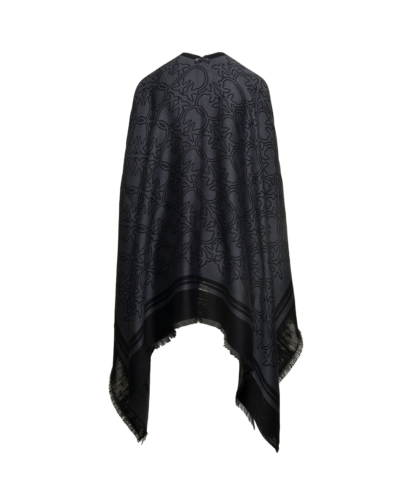 Pinko Two-tone Shawl With All-over Print And Striped Hem In Wool Blend Woman - Black