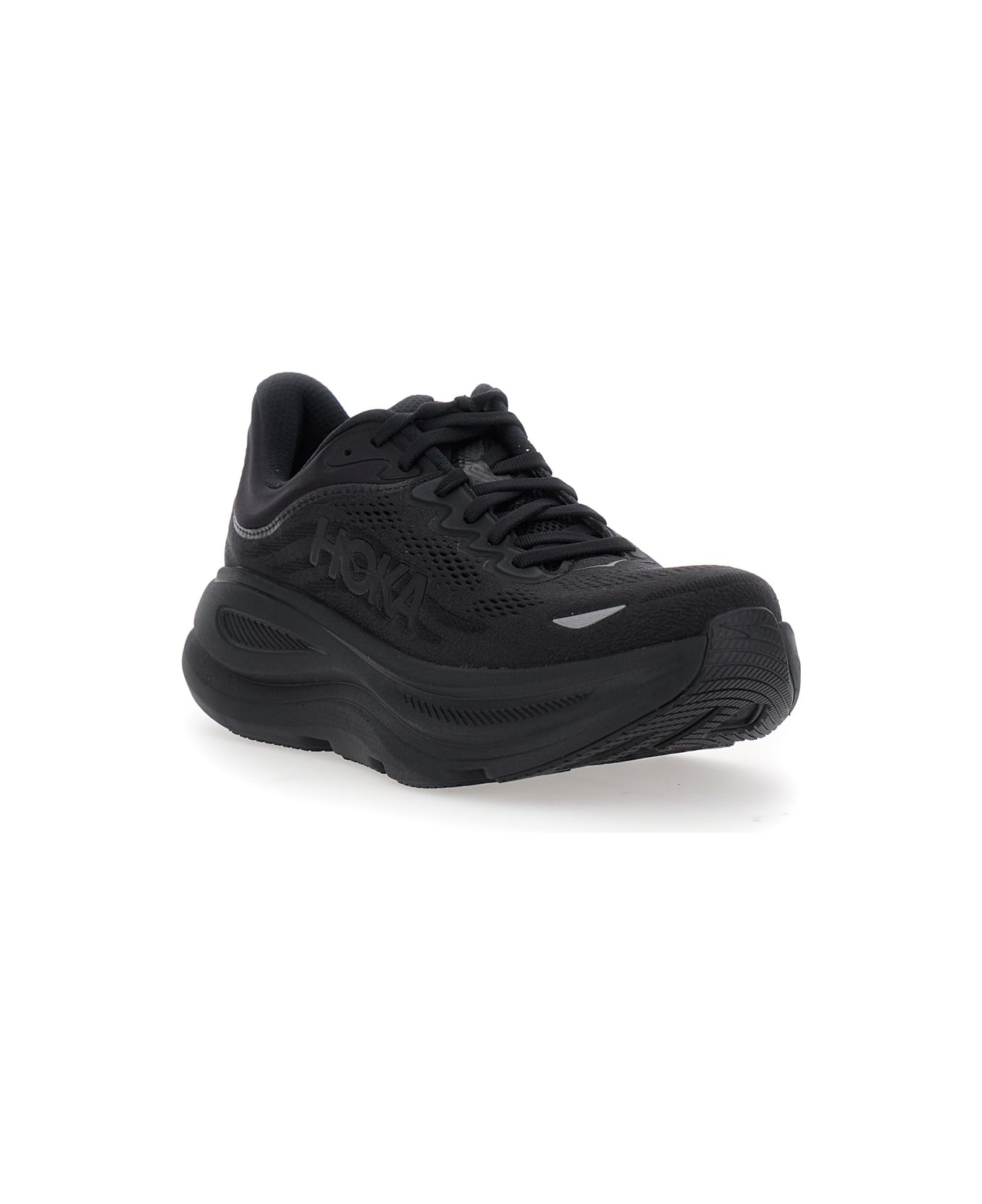 Hoka 'bondi 9' Black Low Top Sneakers With Maxi Logo Lettering On The Side In Tech Fabric Unisex - Black スニーカー
