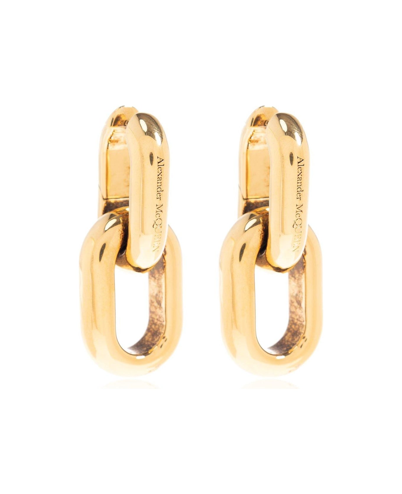 Alexander McQueen Peak Chain Logo Engraved Earrings - GOLD