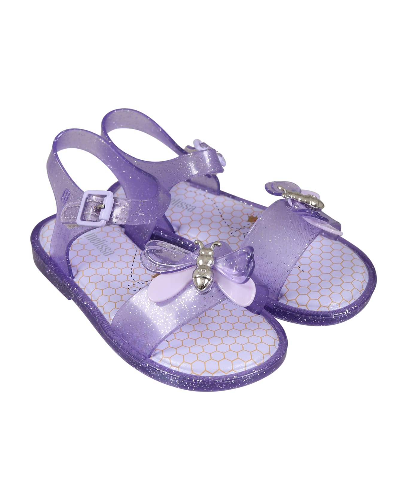 Melissa Purple Sandals For Girl With Butterfly And Logo - Violet