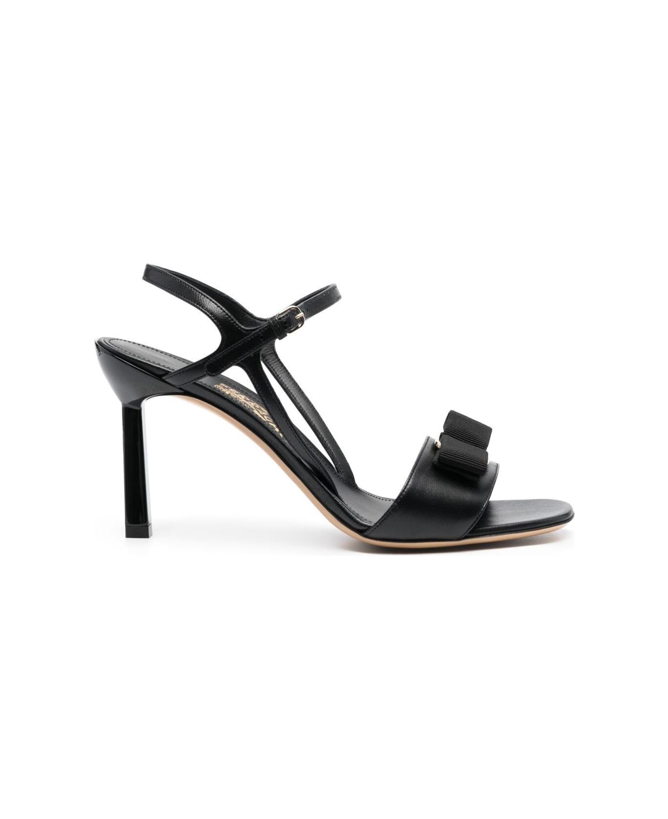 Ferragamo Black Open Toe Sandals In Goat Leather Woman - Black