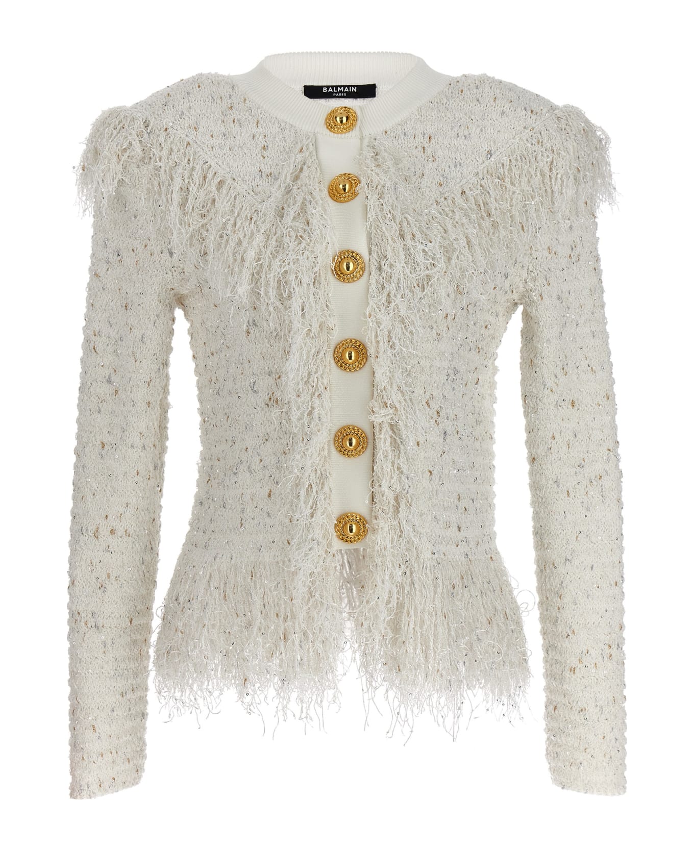 Balmain Studded Fringed Tweed Jacket - White