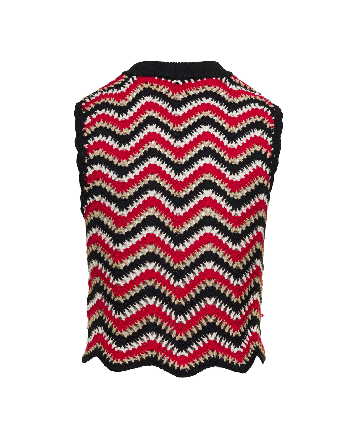 Ganni Red Crochet Vest In Organic Cotton Woman - Red