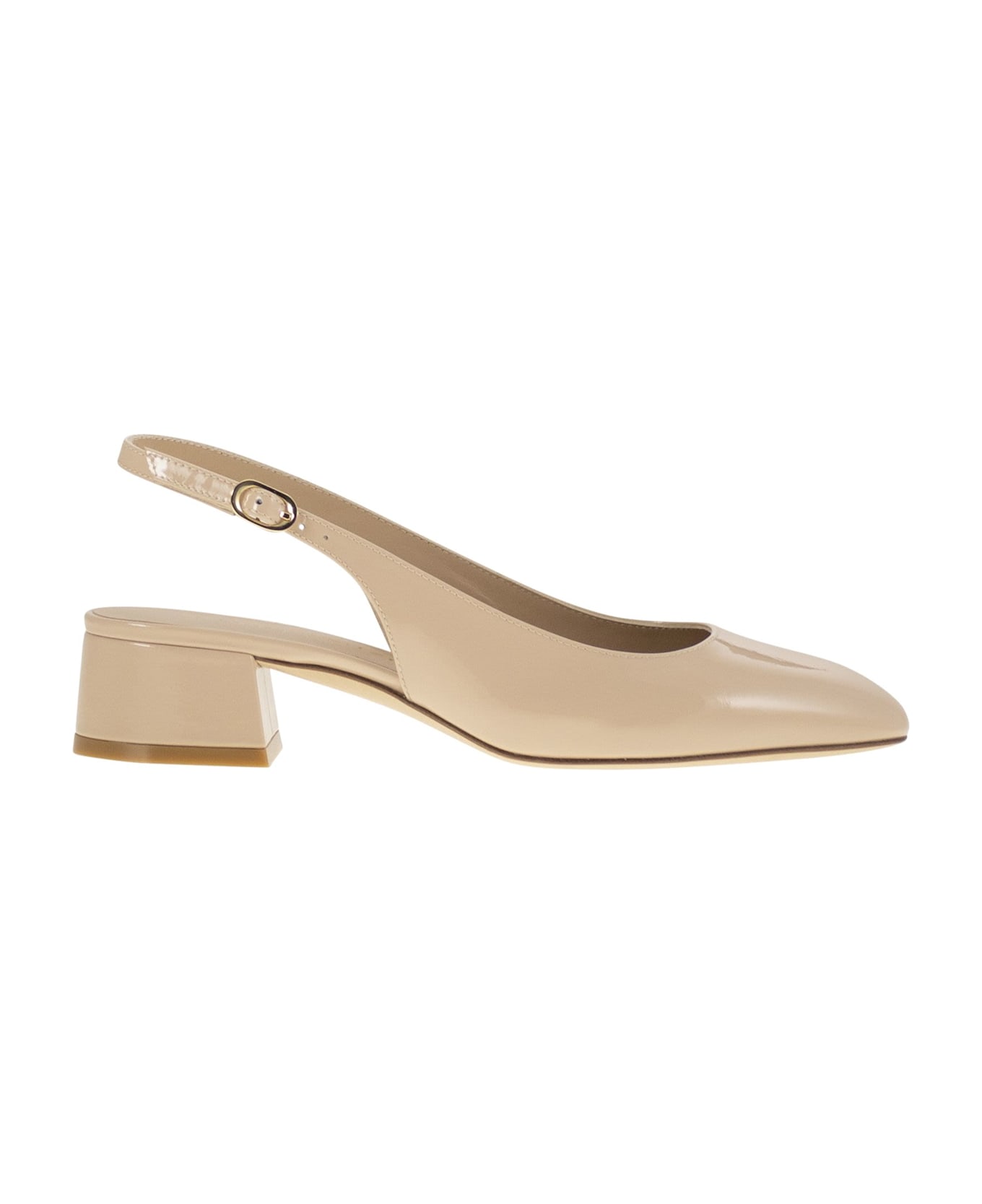 Stuart Weitzman Maeve - Lacquered Leather Slingback - Nude