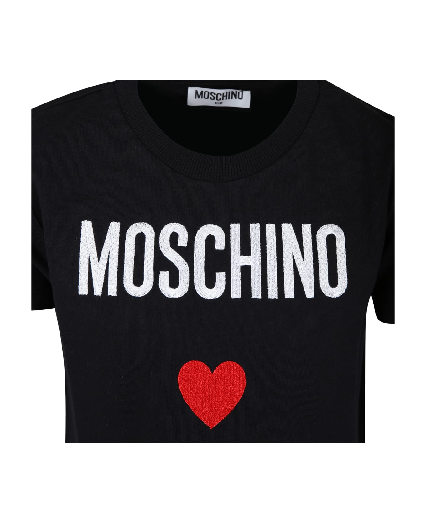 Moschino Black T-shirt For Girl With Logo And Red Heart - Black Tシャツ＆ポロシャツ