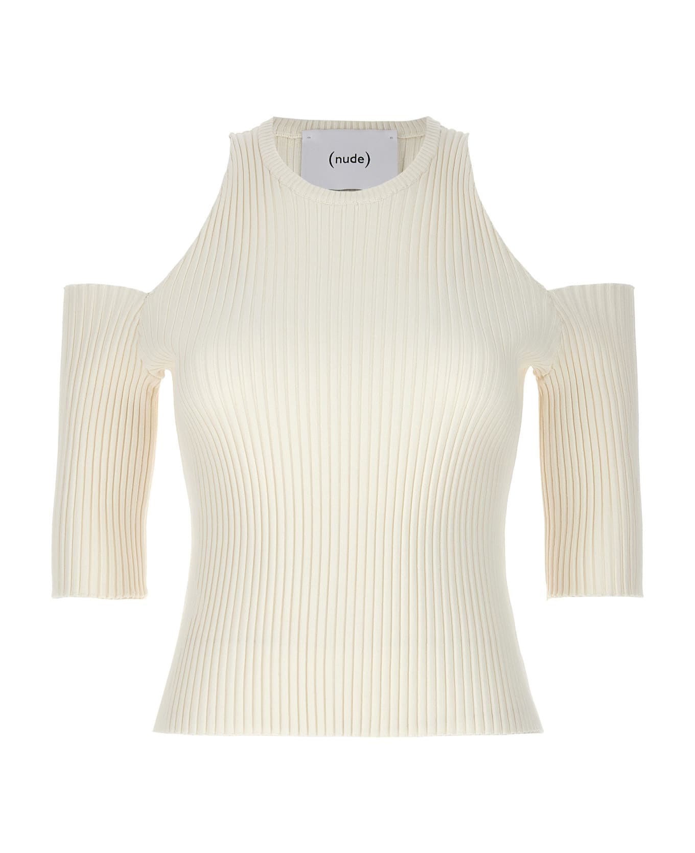 (nude) Cut-out Knit Top - White