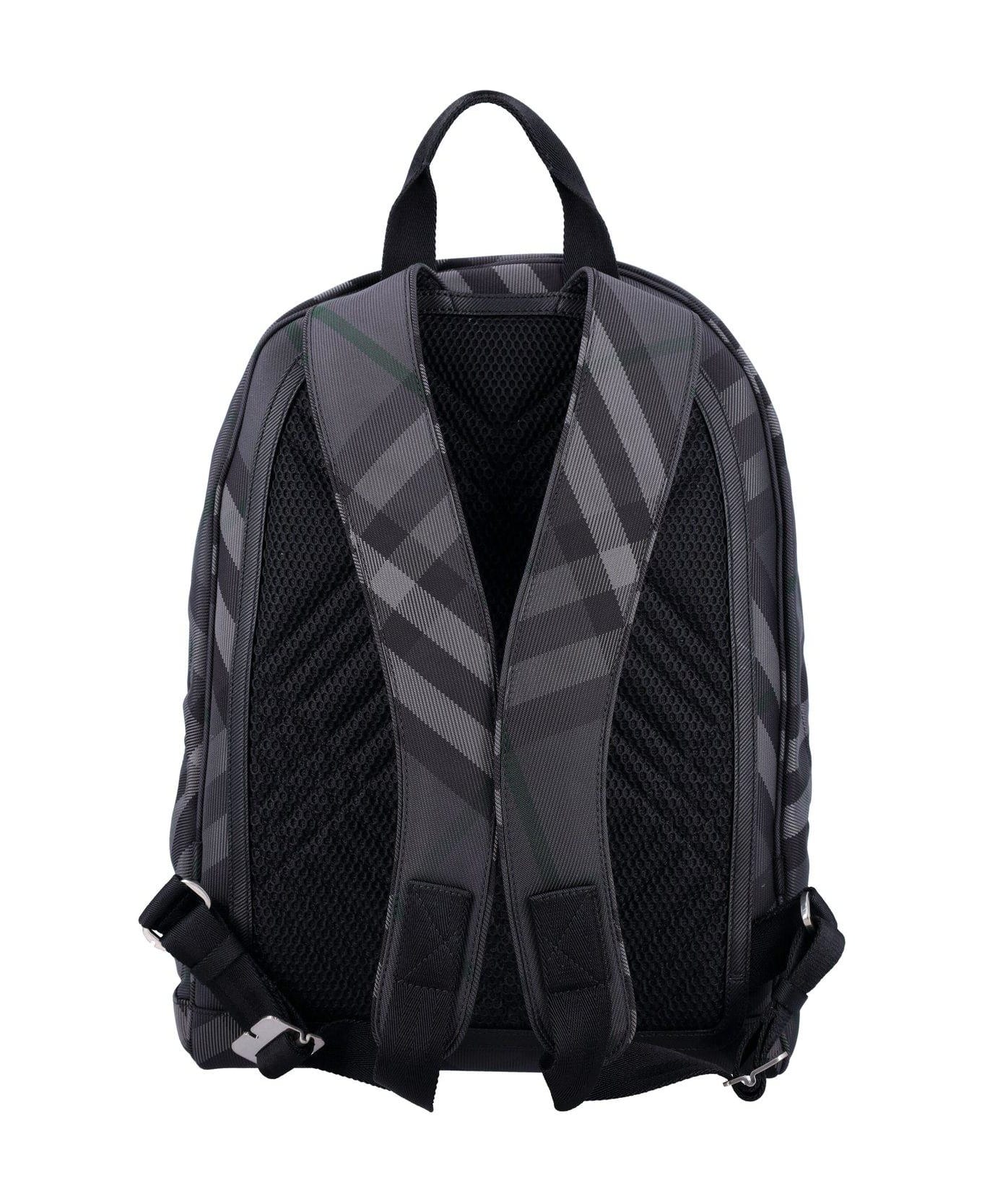 Burberry Grid Check Printed Zipped Backpack - Grey