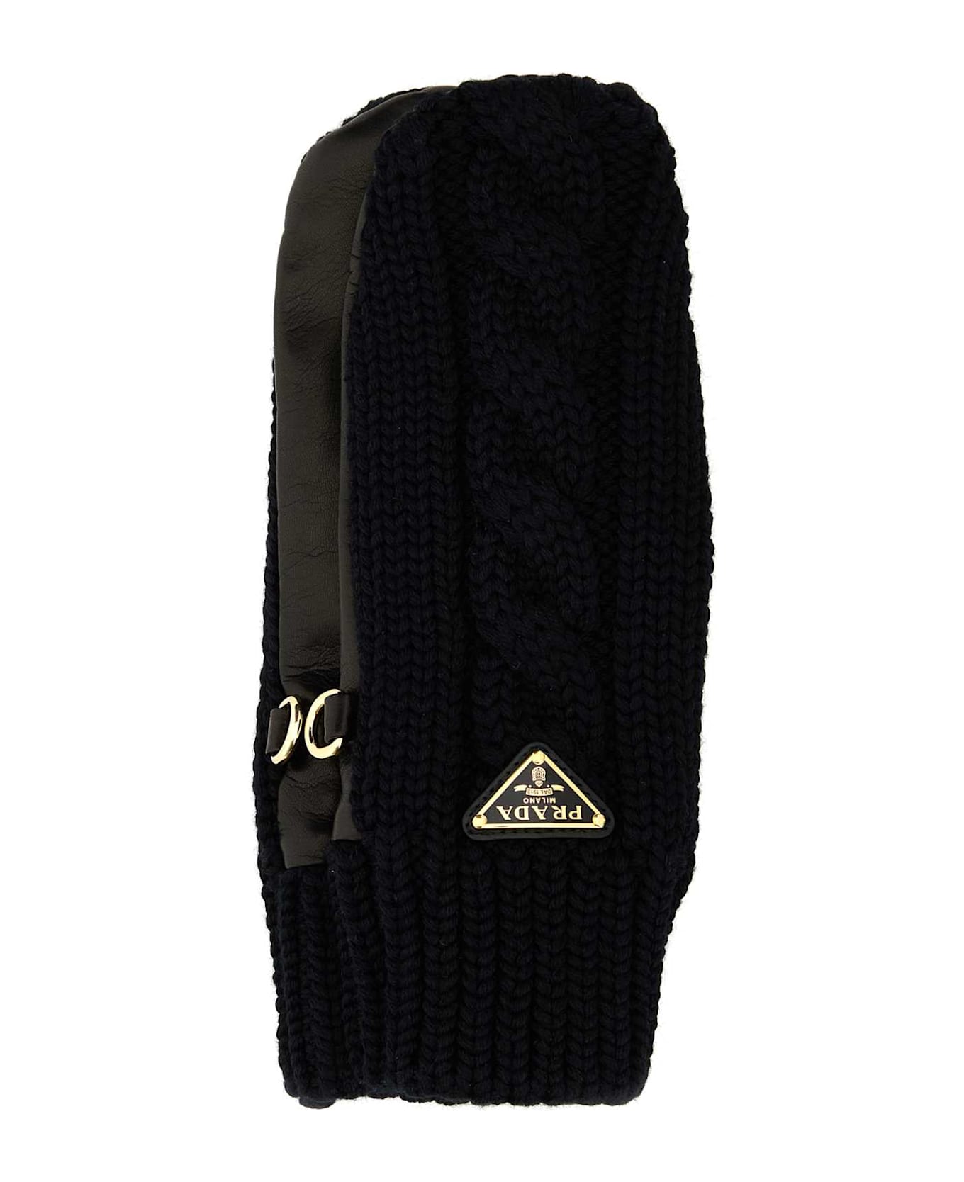 Prada Black Stretch Wool Blend Gloves - NERO