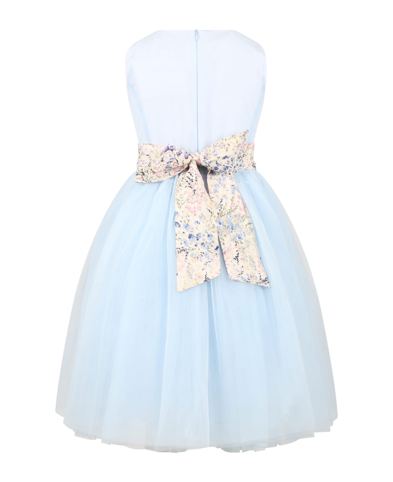 Simonetta Light-blue Dress For Girl With Tulle Skirt - Light Blue