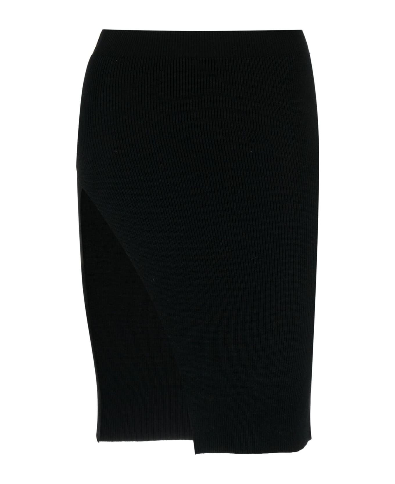 Laneus Black Cotton Blend Midi Skirt - Nero