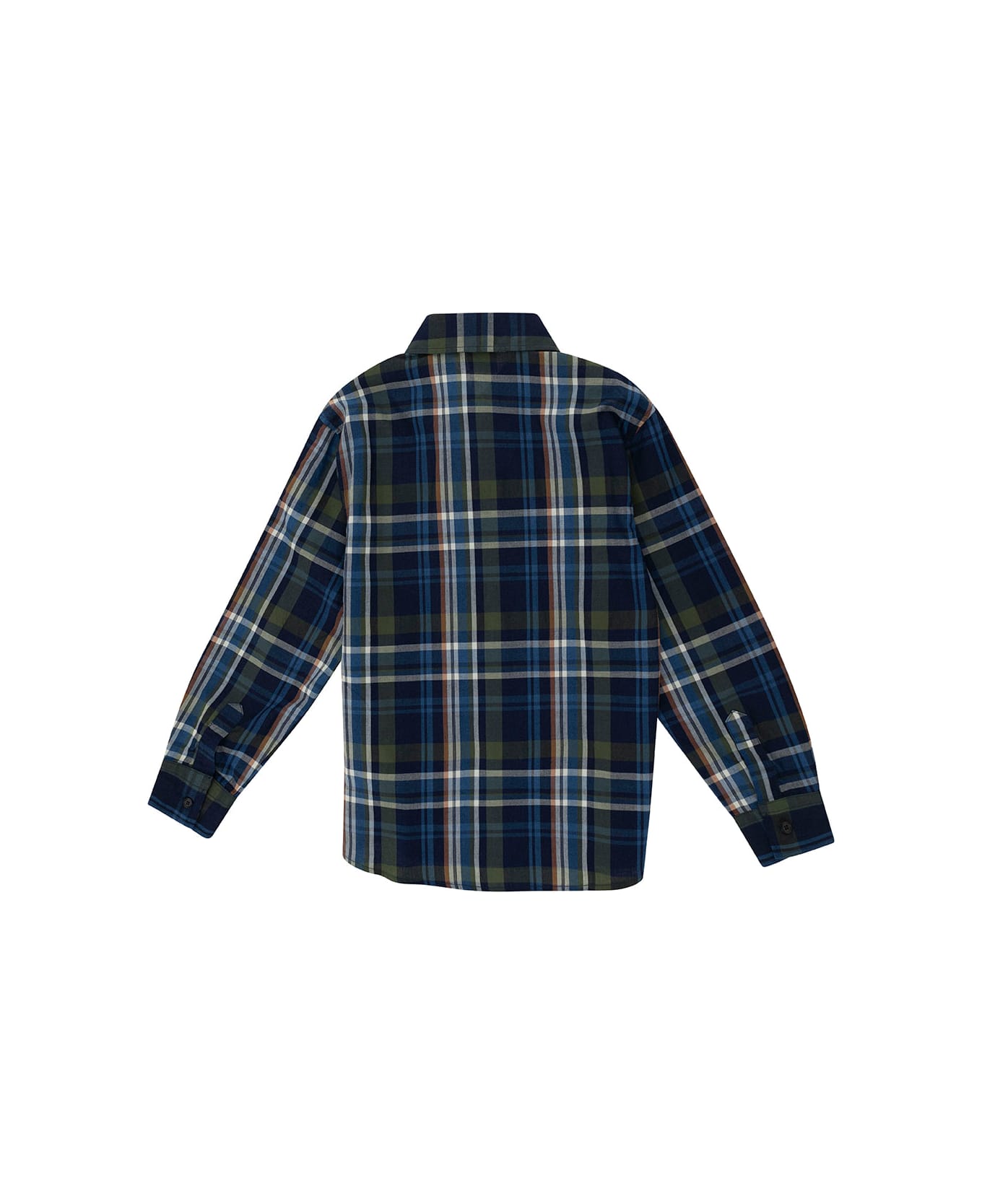 Aspesi Blue And Green Shirt With Check Motif In Cotton Boy - Blu シャツ
