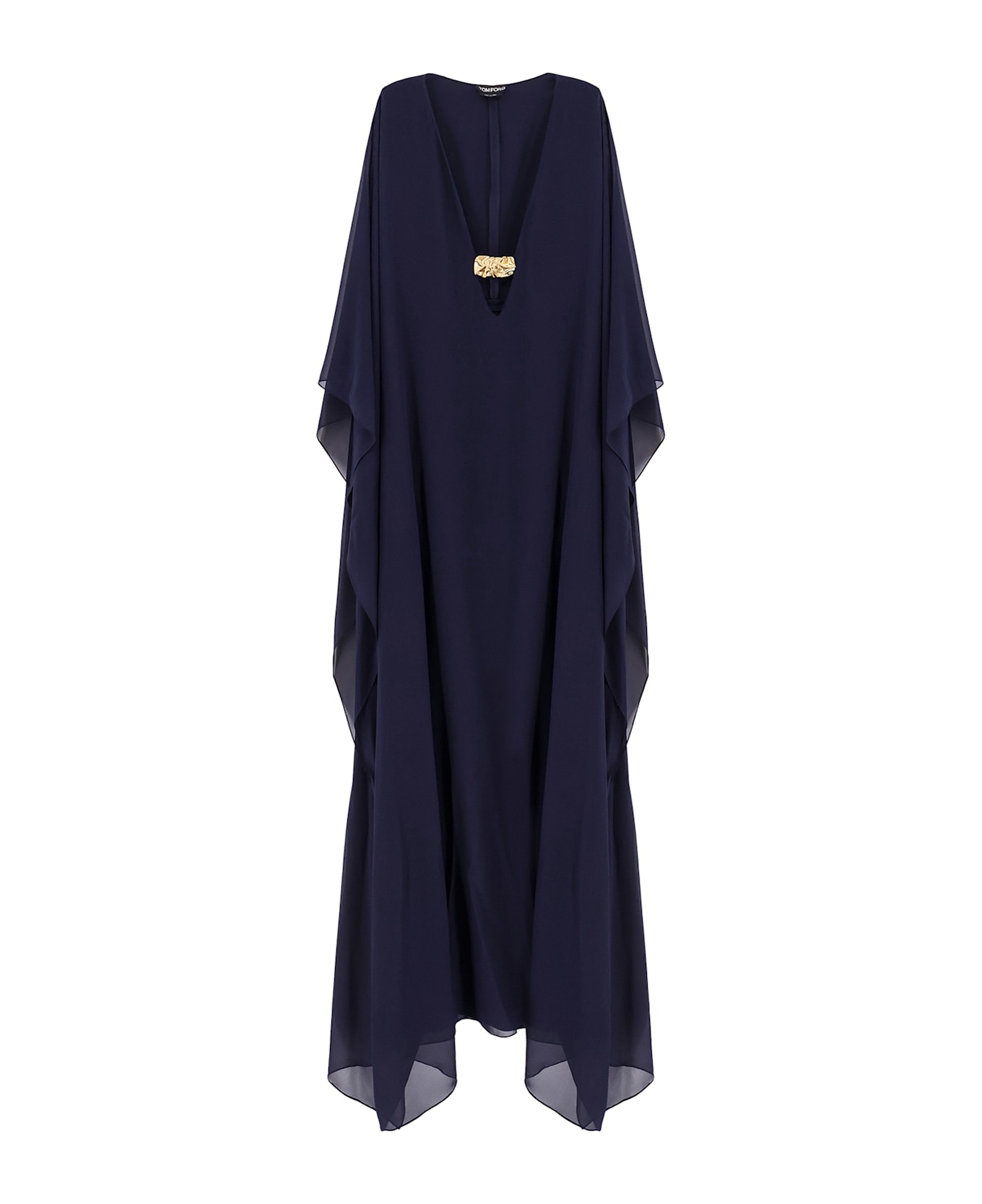 Tom Ford Silk Long Dress With Gold Metal Detail