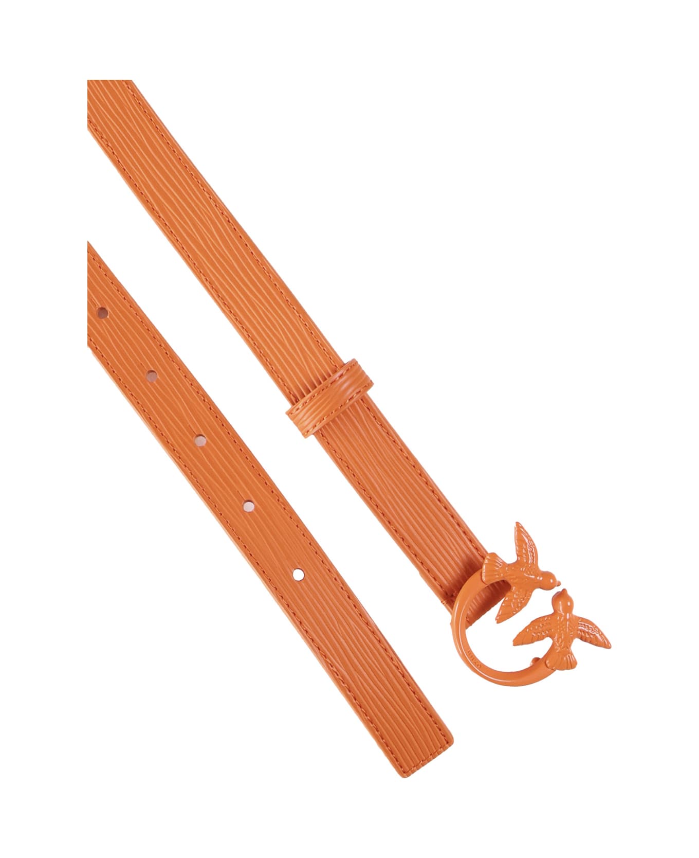 Pinko Leather Belt With Love Birds Buckle - Arancione ベルト