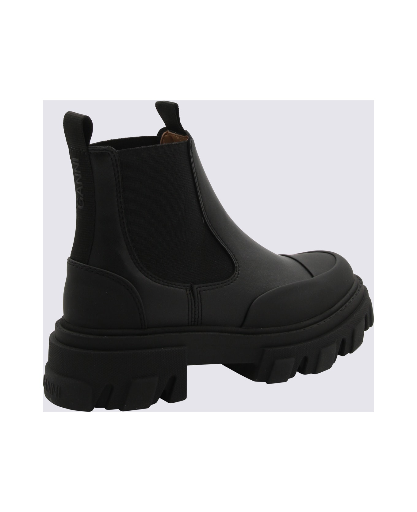 Ganni Black Faux Leather Combat Boots - Black ブーツ