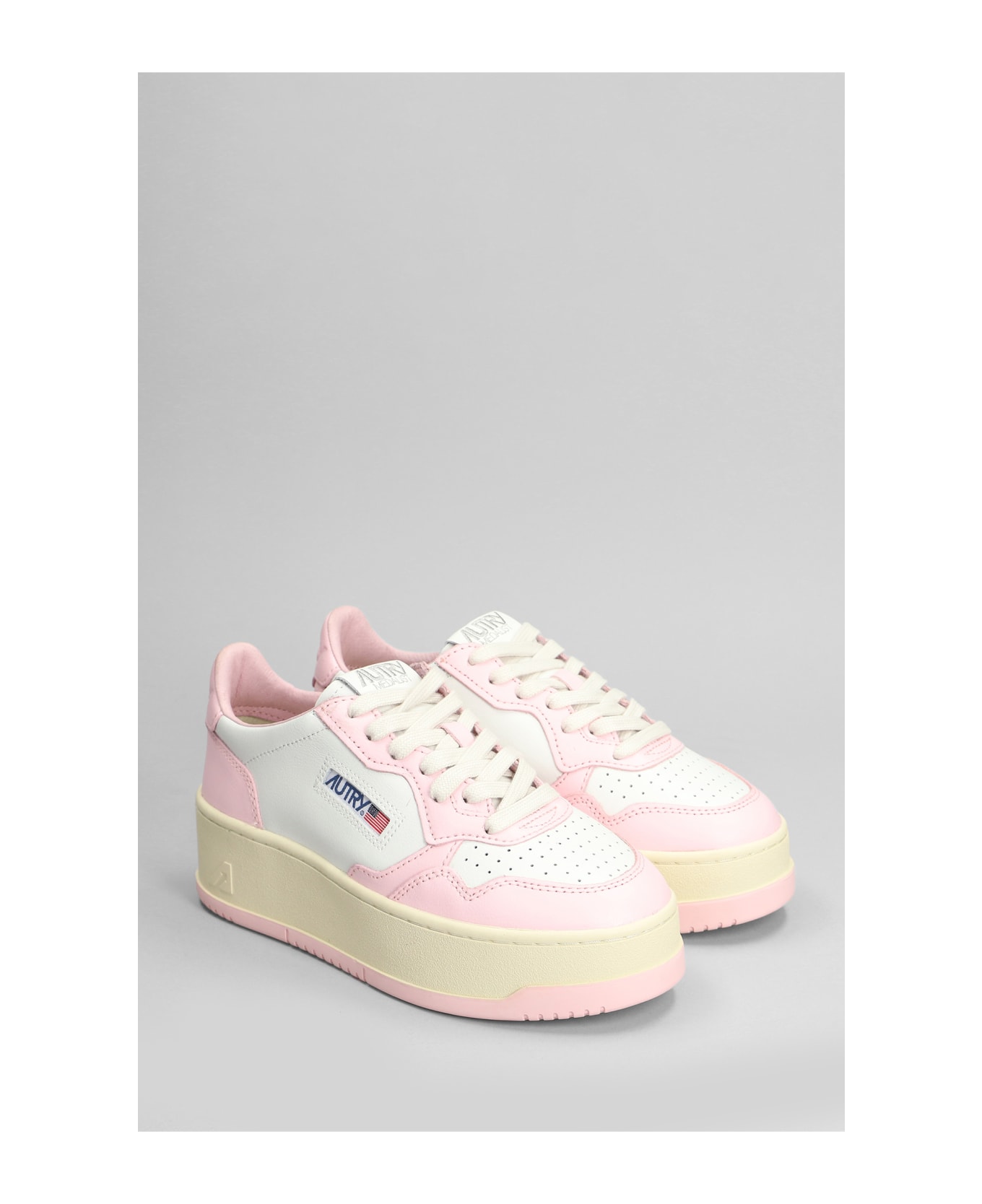 Autry Platform Low Sneakers In White Leather - Pink