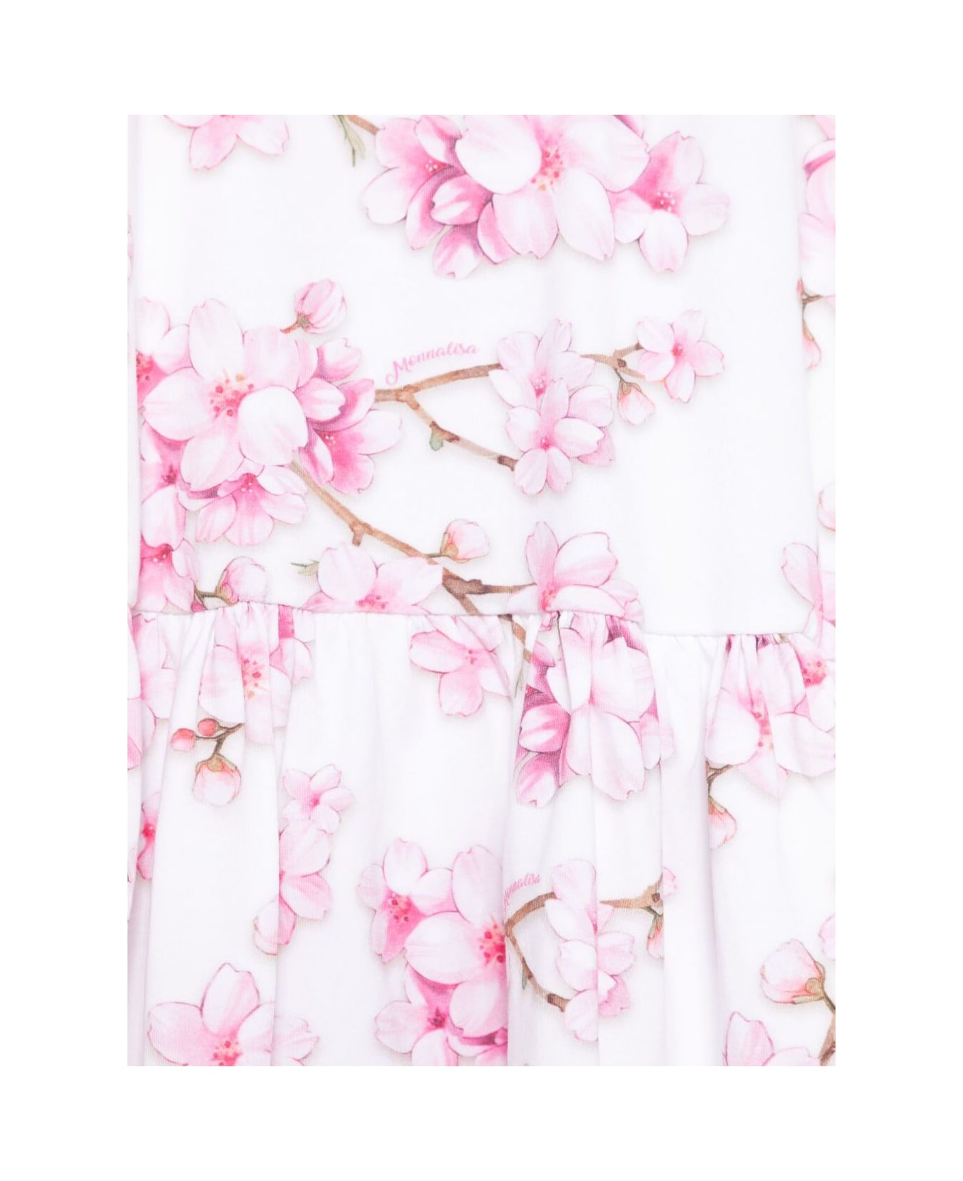 Monnalisa 'st. Peach' Multicolor Dress With Flutter Sleeves And All-over Floral Motif In Cotton Stretch Girl - Multicolor