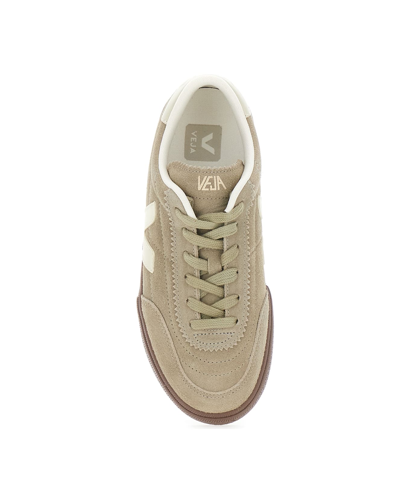 Veja 'panenka' Beige Low Top Sneakers With Logo Patch On The Side And Contrasting Heel With Logo Lettering In Leather Unisex - GREEN