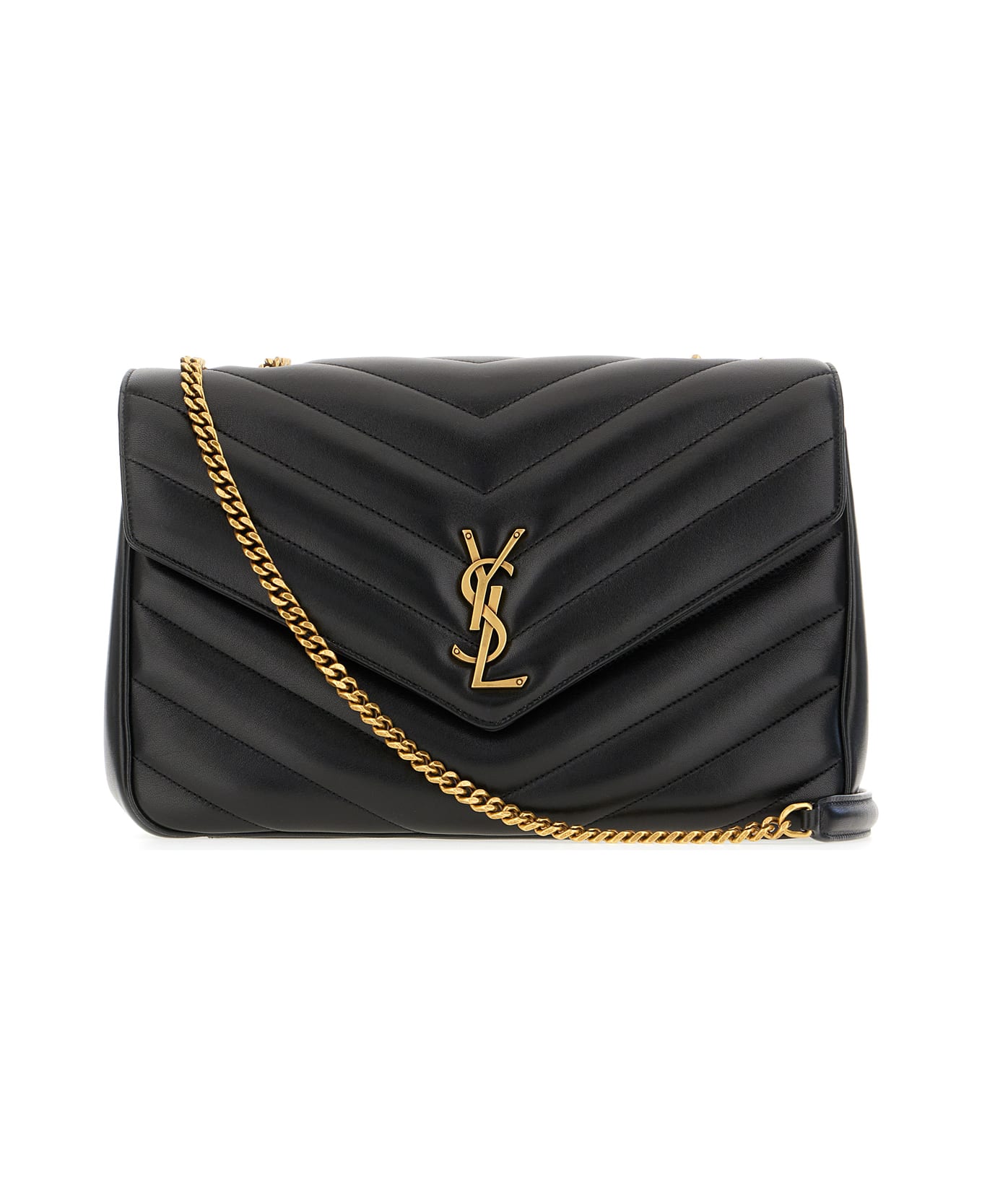 Saint Laurent Black Nappa Leather Large Loulou Shoulder Bag - Nero