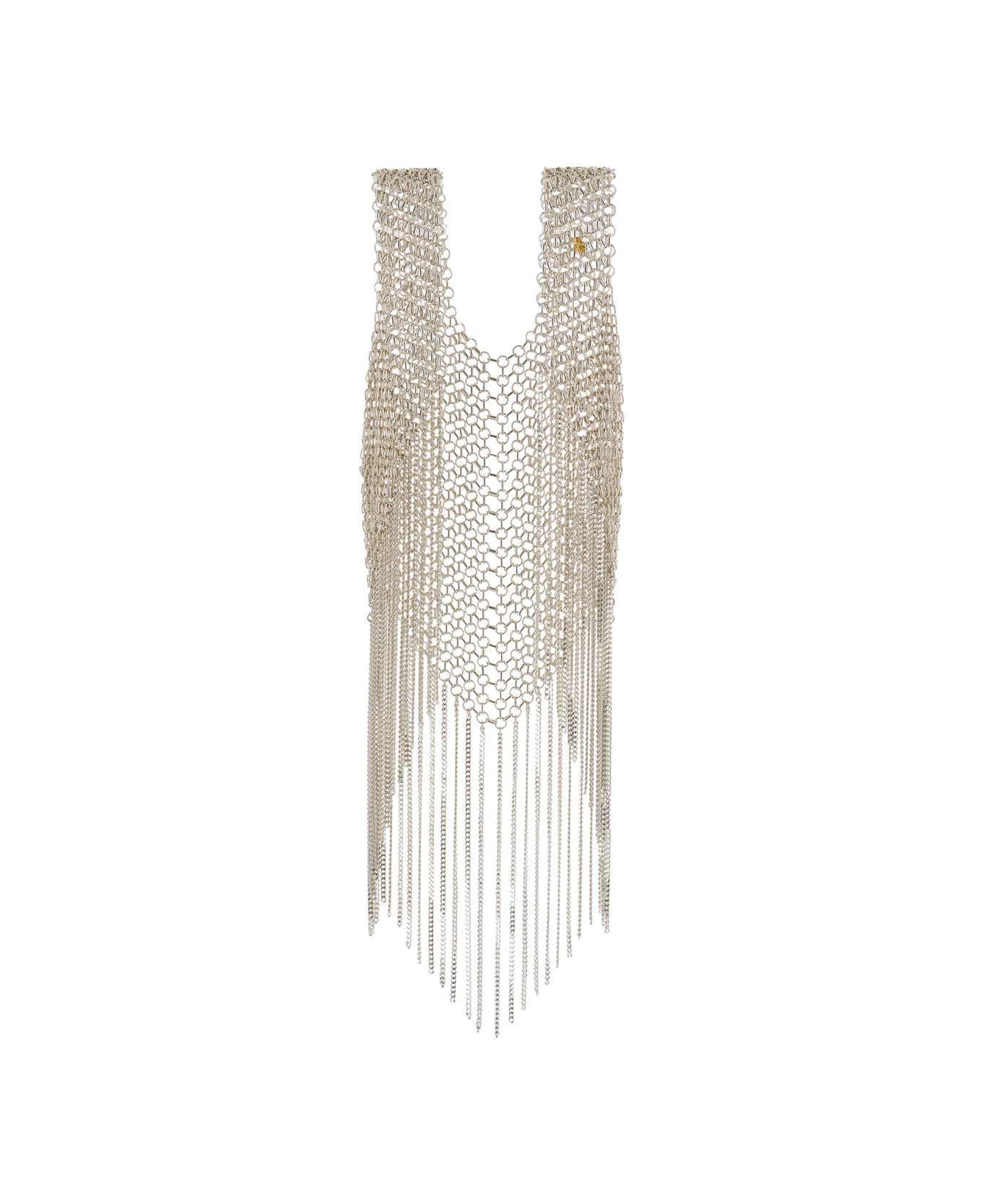 Silvia Gnecchi Silver-tone Vest With Fringes In Metal Mesh Woman - Metallic