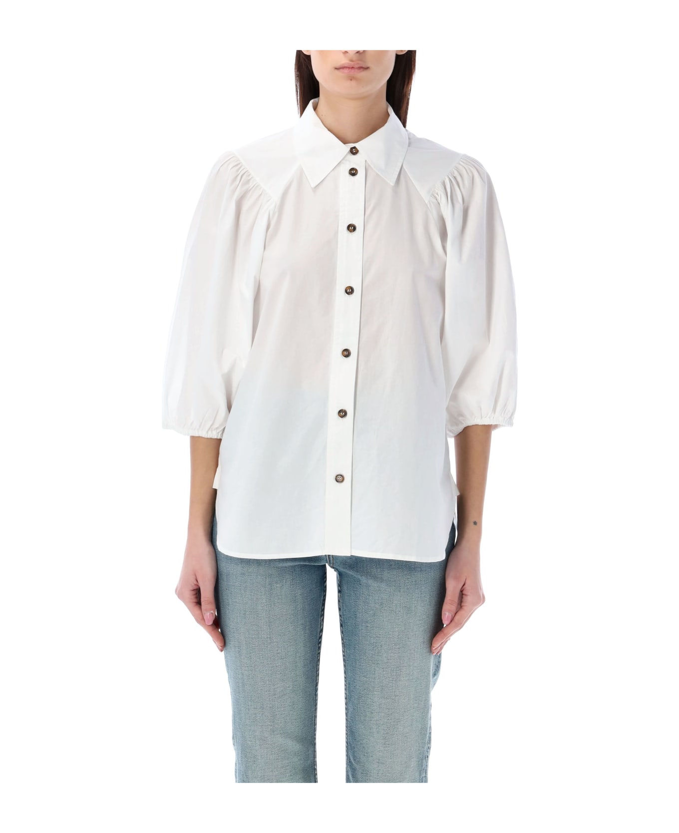 Ganni Puff Sleeves Shirt - WHITE シャツ
