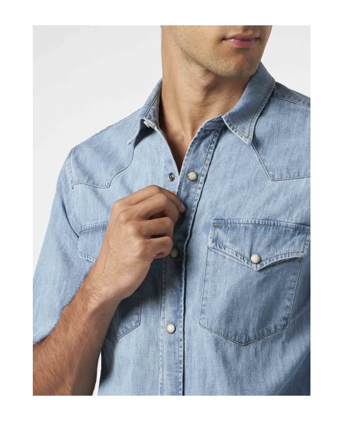 MC2 Saint Barth Man Denim Cotton Shirt - BLUE