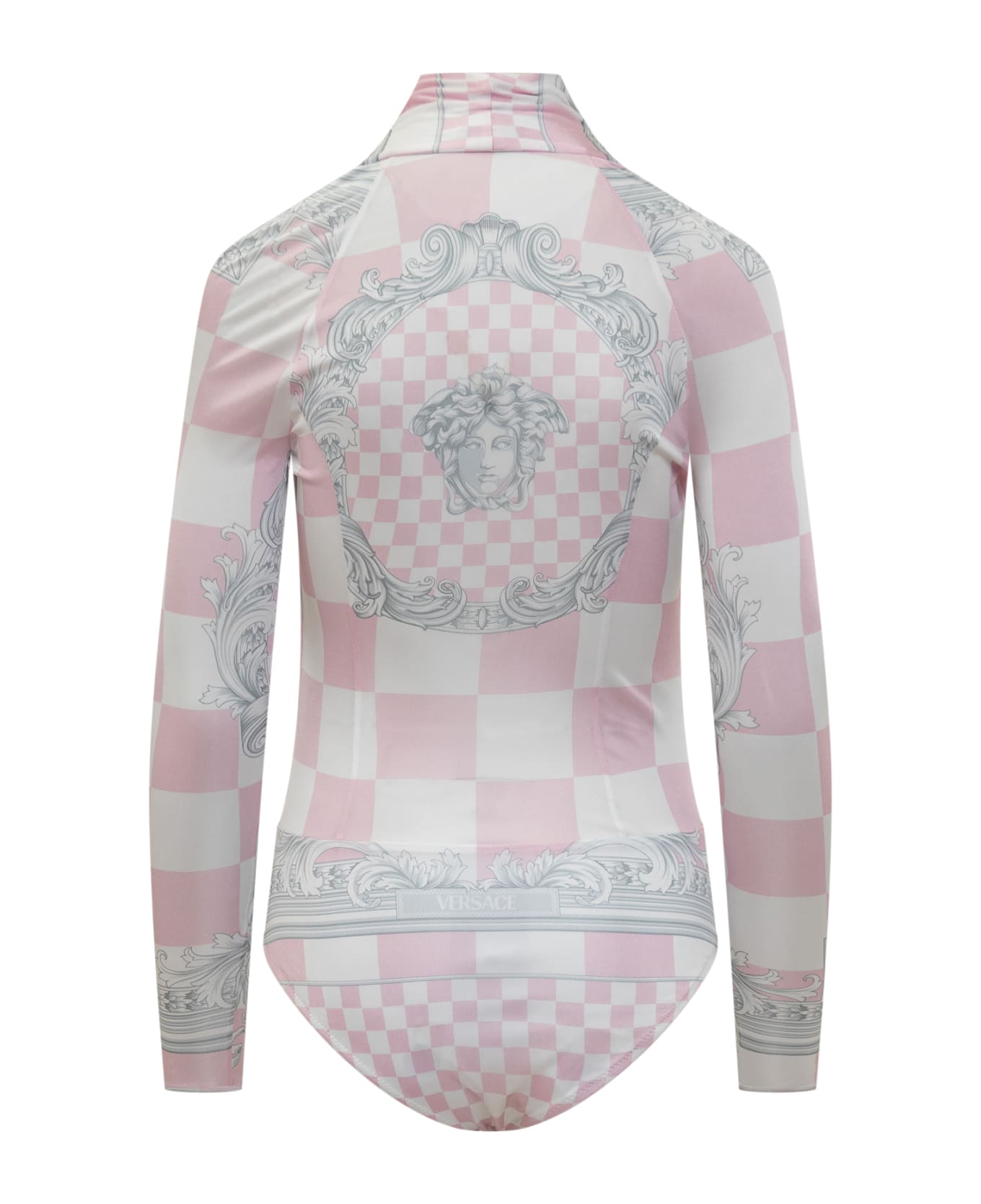 Versace Bodysuit With Medusa Motif - Pastel pink + white + silver ボディスーツ