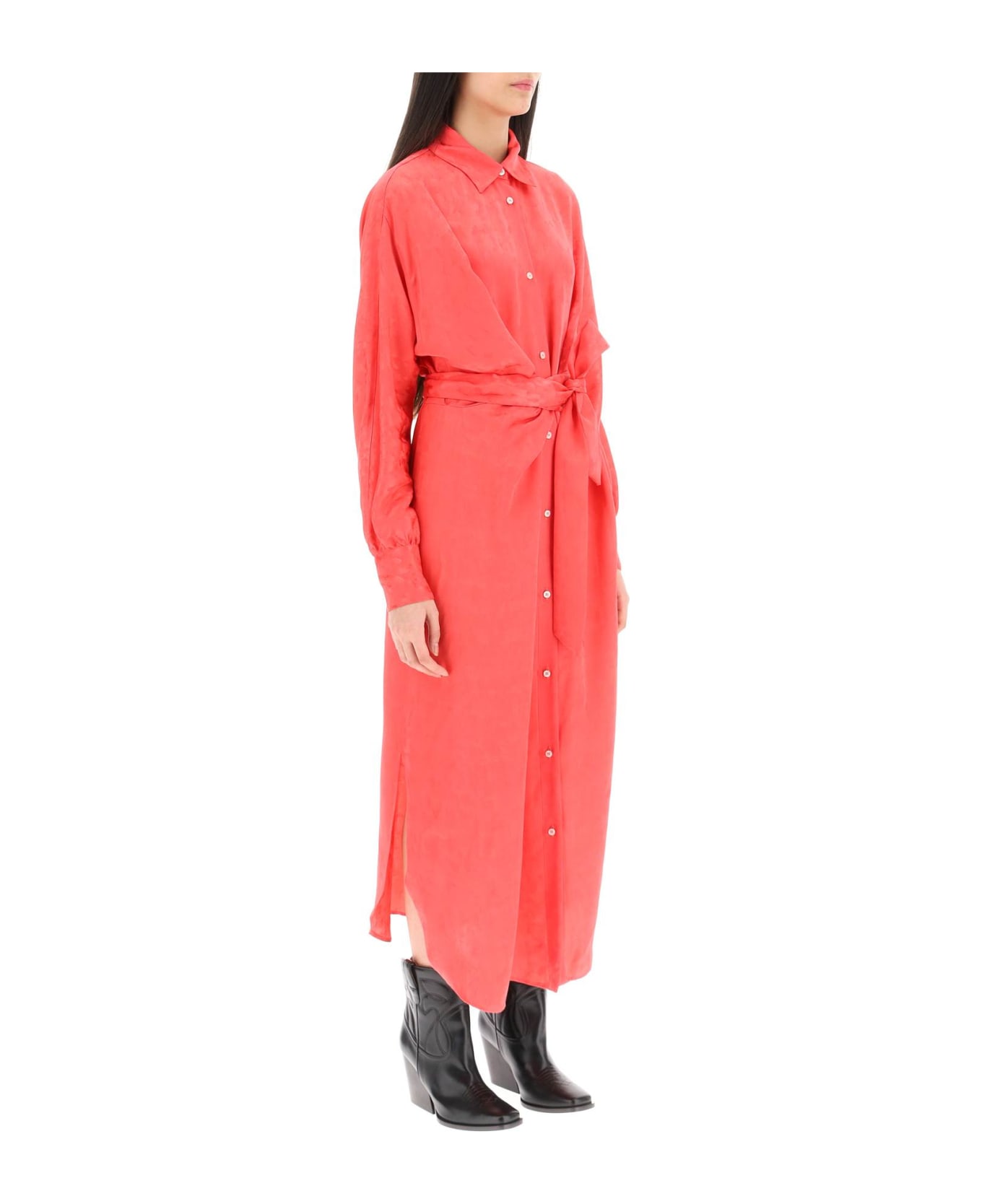 MSGM Jacquard Satin Shirt Dress - IBISCUS PINK (Fuchsia) ワンピース＆ドレス