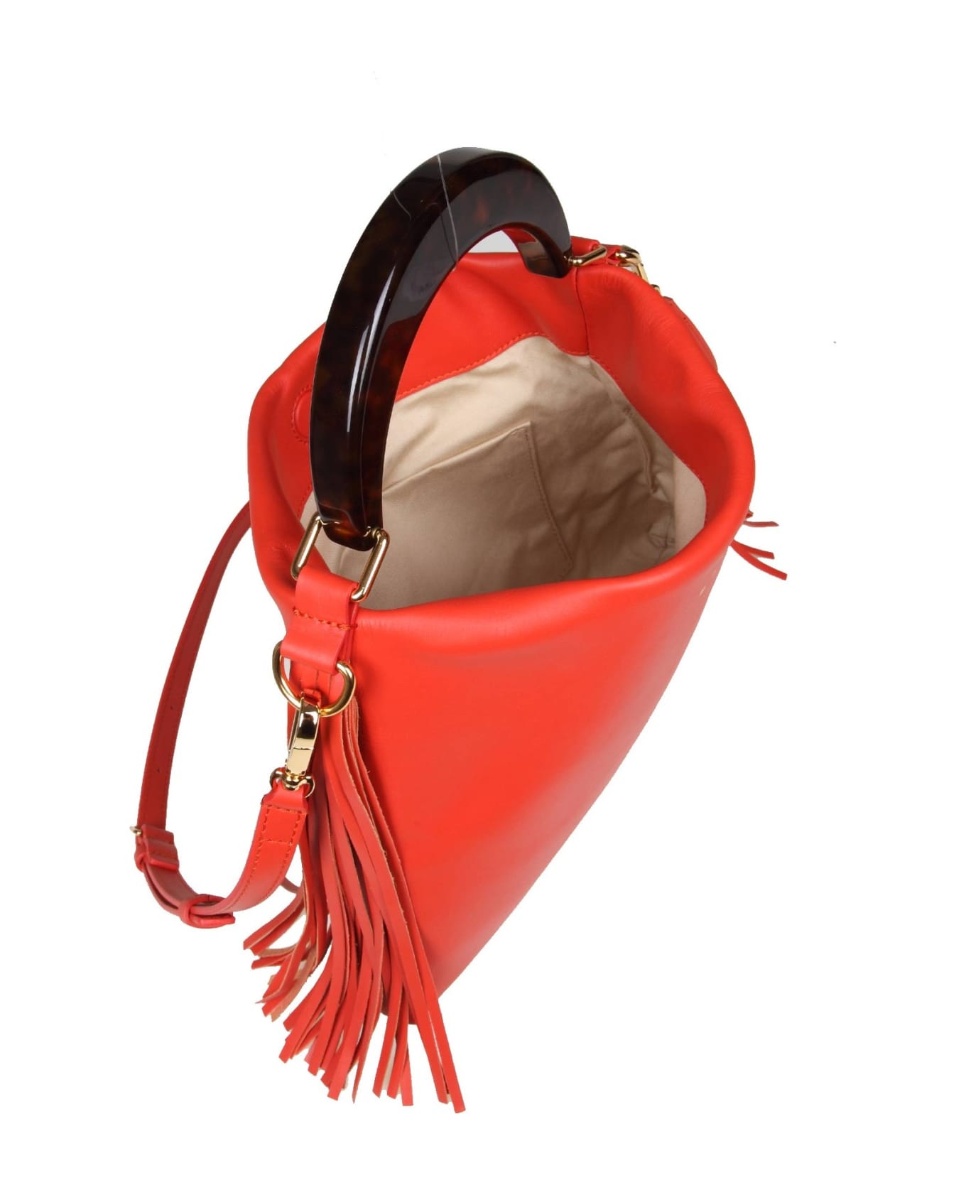 Marni Venice Small Bag With Leather Fringes - Coral