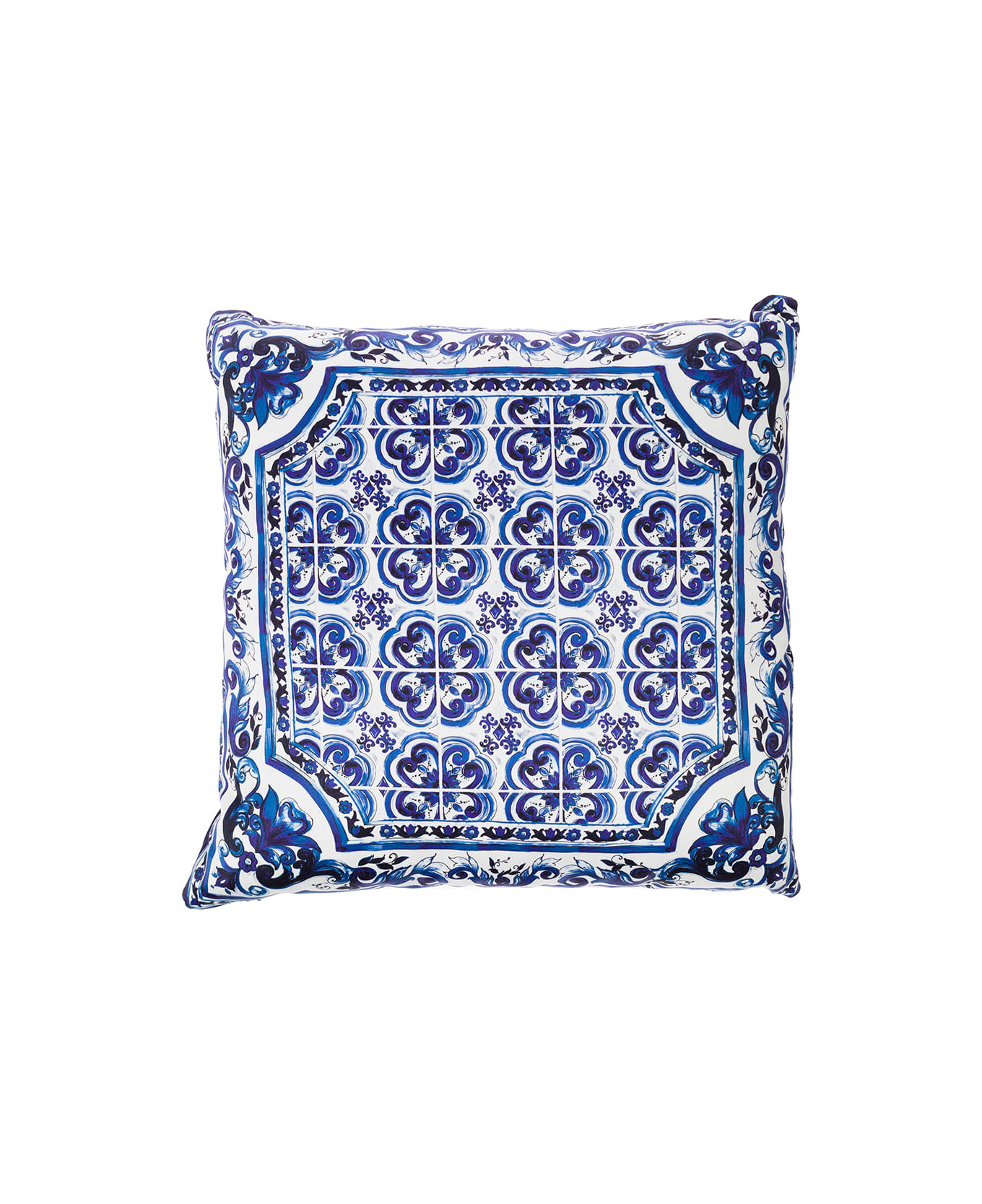 Dolce 
Gabbana Blue And White Small Cushion With Blue Mediterranean Print In Duchesse Cotton Dolce 
Gabbana - Multicolor