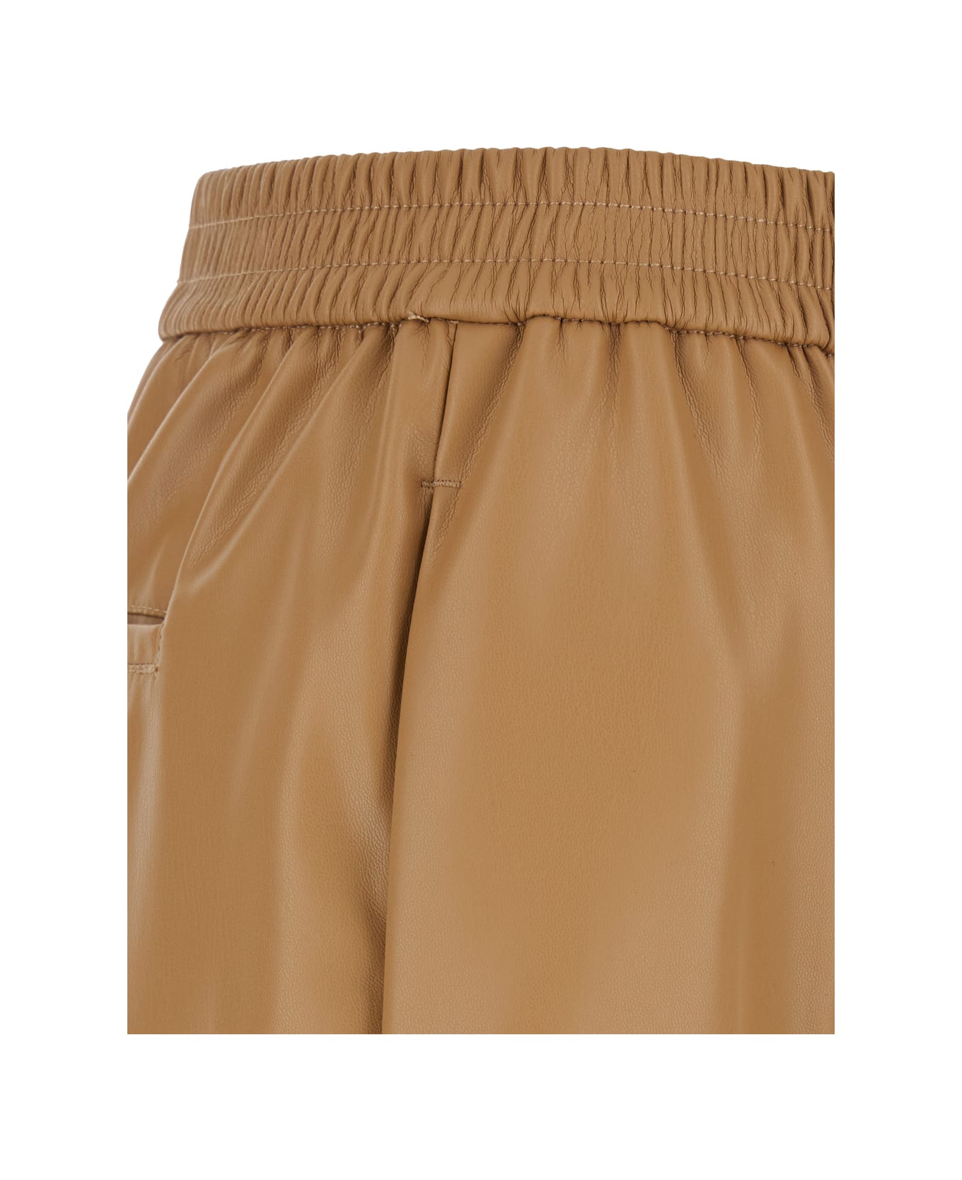 TwinSet Brown Pants With Elastic Waistband And Logo In Eco Leather Woman - Brown