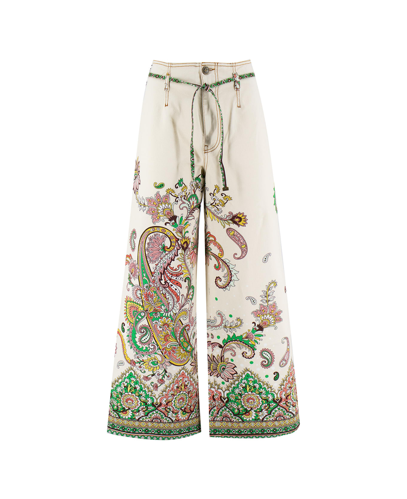 Etro Stretch Cotton Denim Jeans With Floral Pattern - PRINT ON WHITE BASE