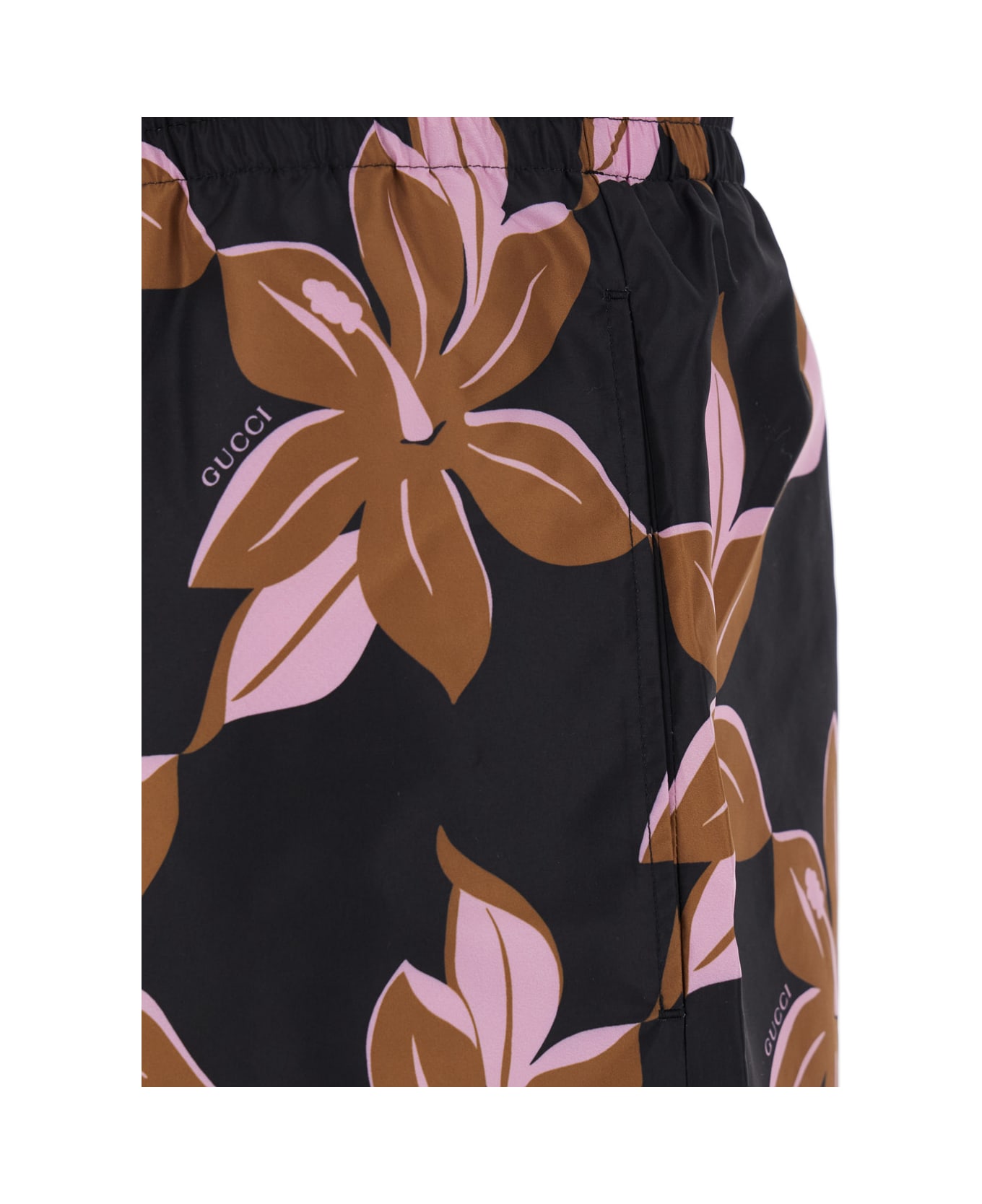 Gucci Multicolor Swimsuit With Drawstring And All-over Floral Print In Tech Fabric Man - Multicolor