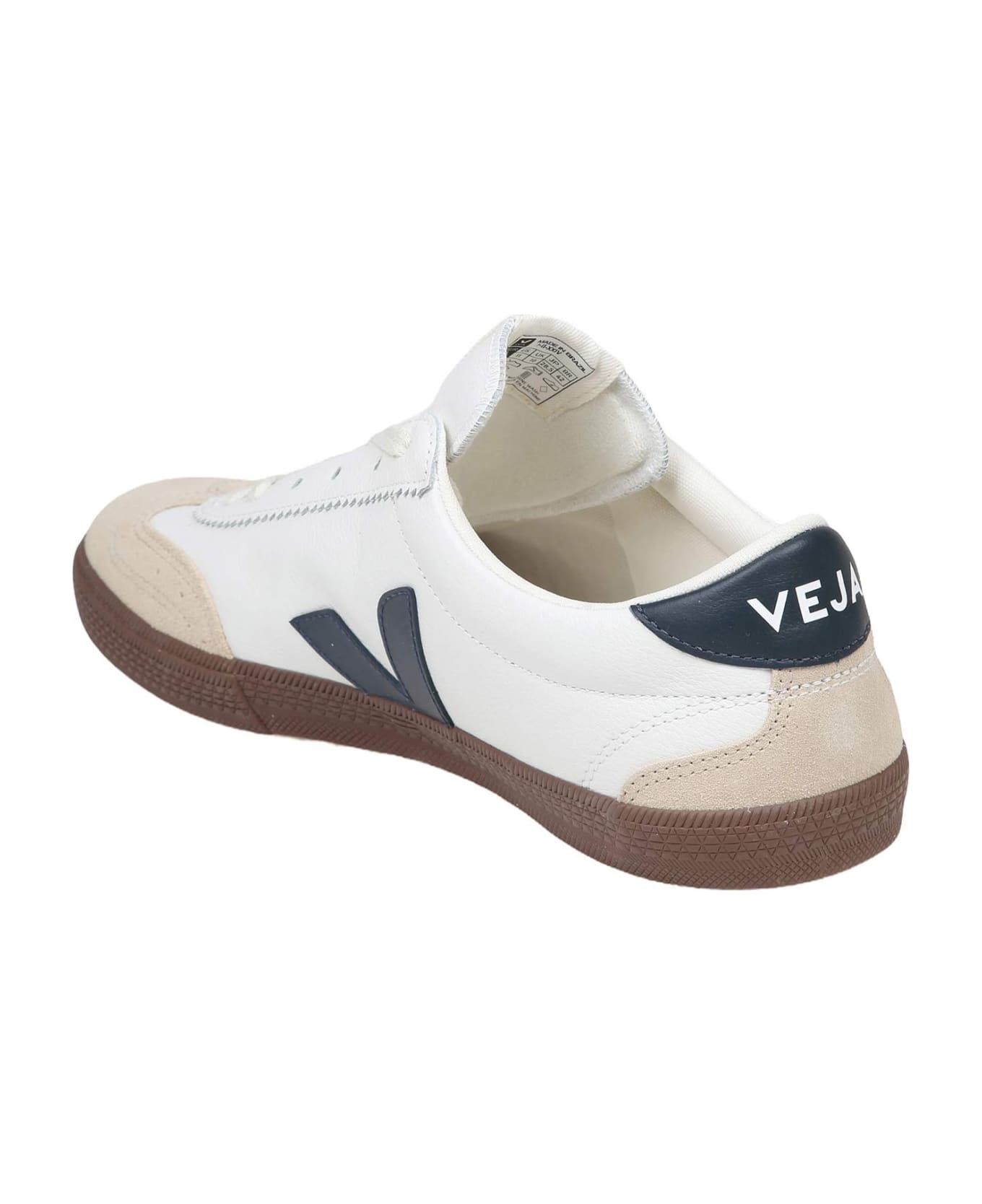Veja Leather Volley Sneakers With Suede Details - WHITE/BLUE