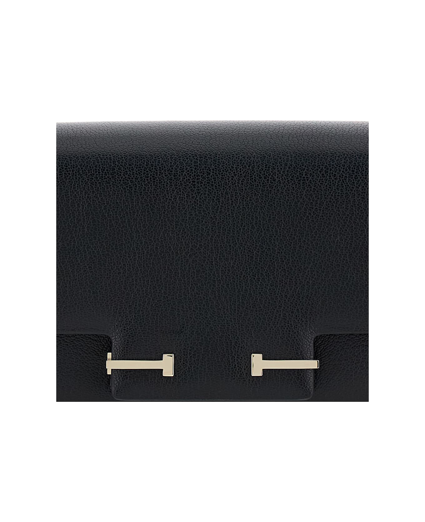 Tom Ford Black Crossbody Bag With Adjustable Shoulder Strap And T Plaque Closure In Grained Leather Woman - Black