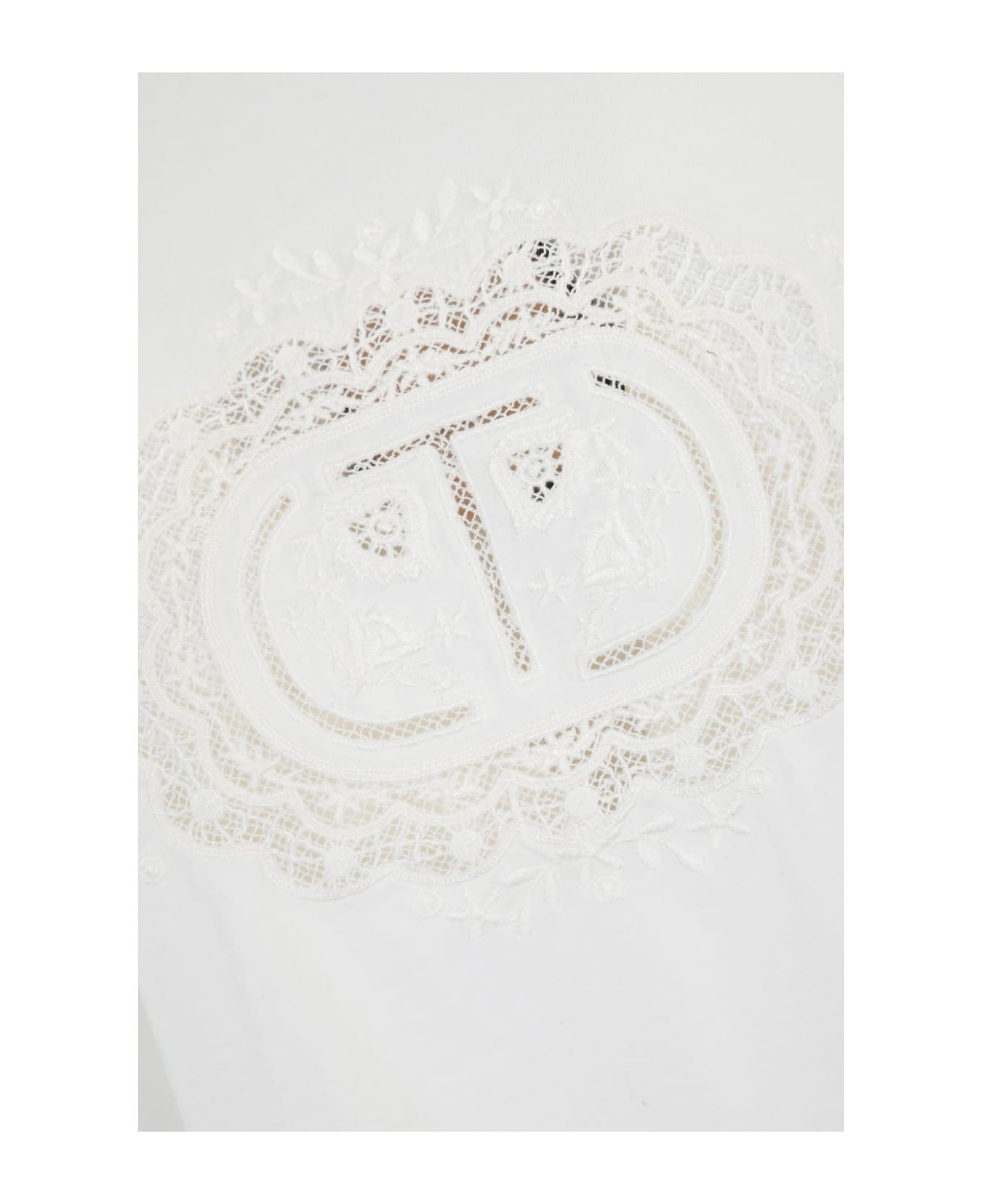 TwinSet T-shirt With Lace Logo - Bianco ottico Tシャツ