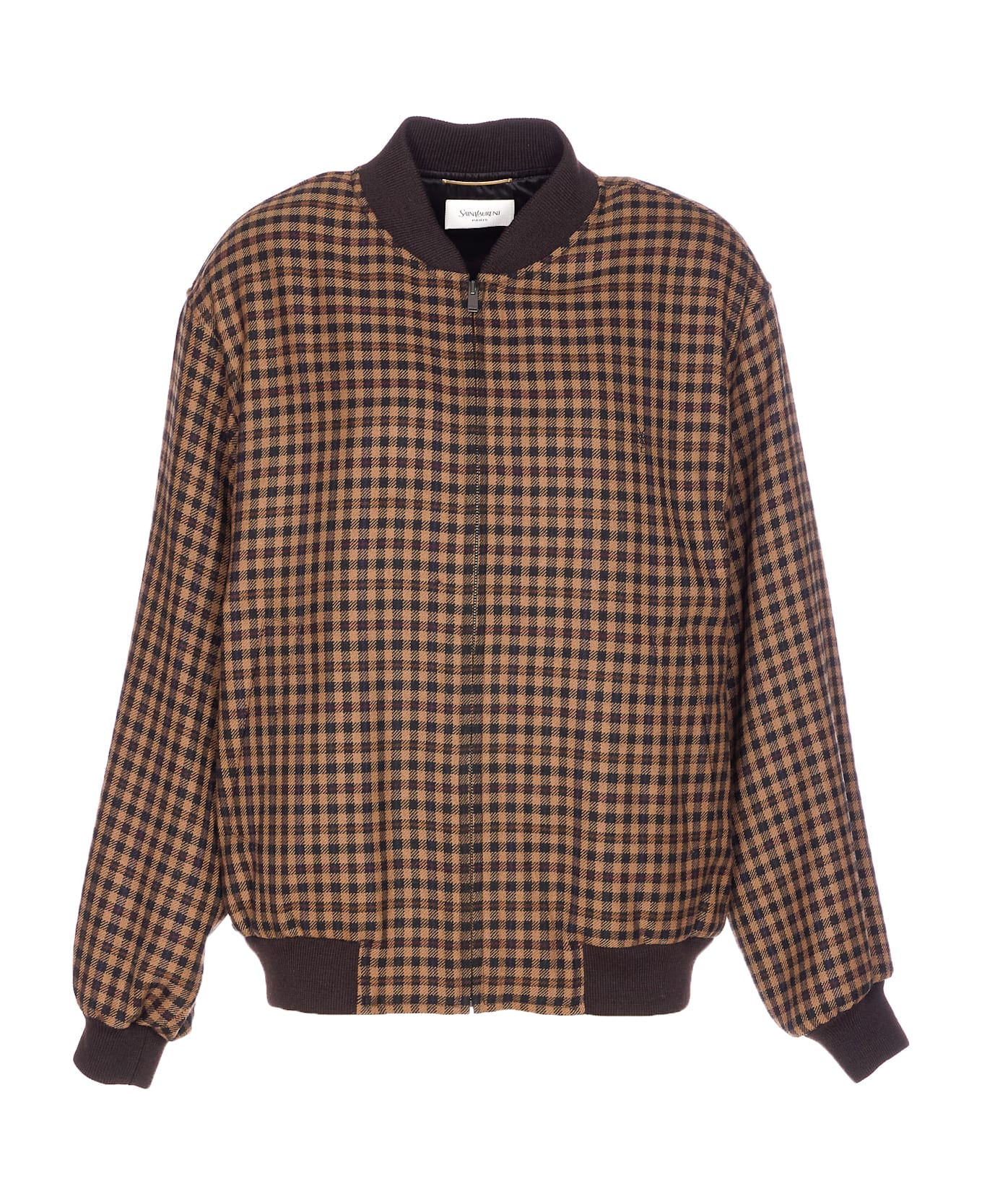 Saint Laurent Wool Cassandre Bomber Jacket - Brown