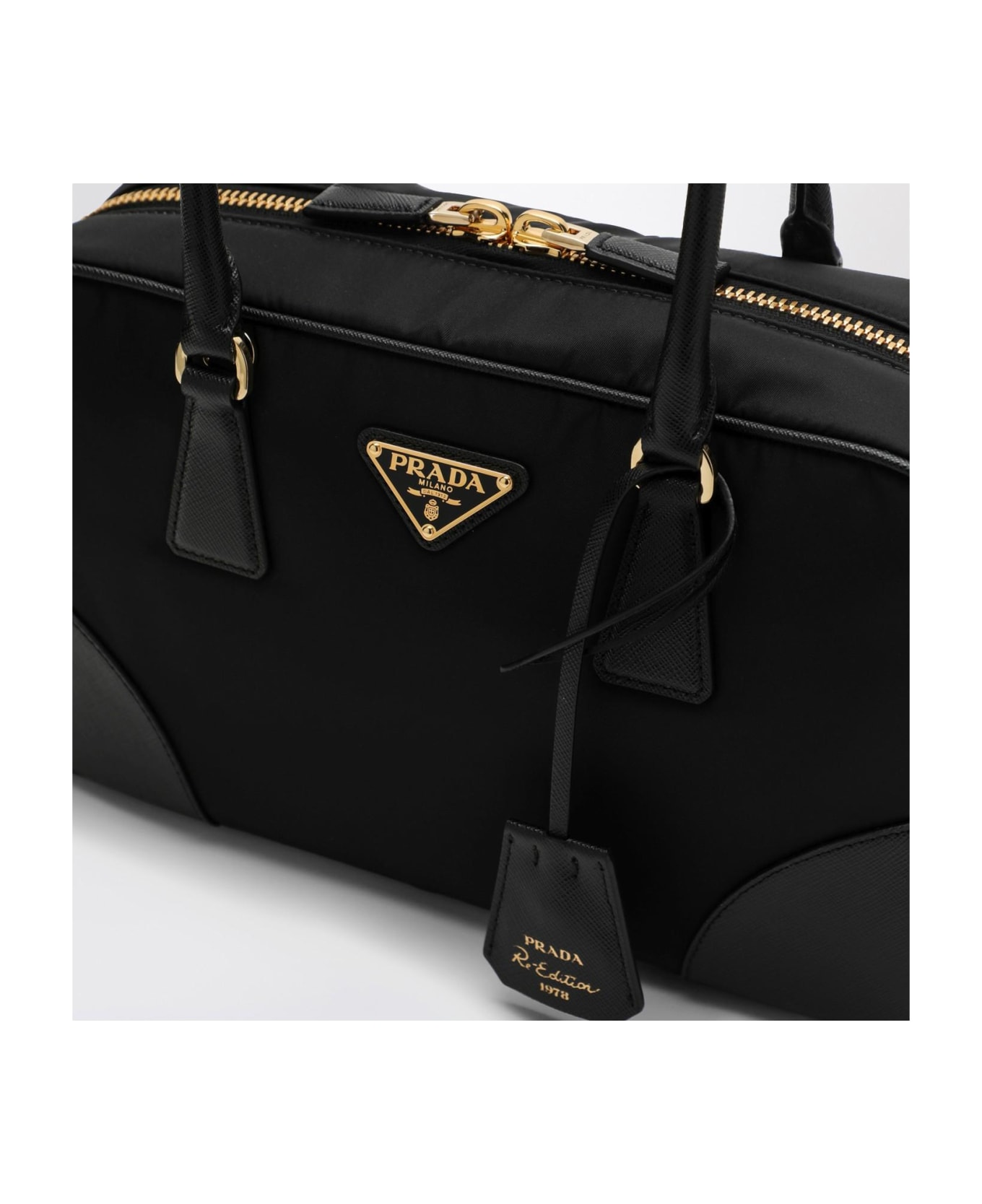Prada Re-edition 1978 Re-nylon And Saffiano Medium Black Top Case - Nero